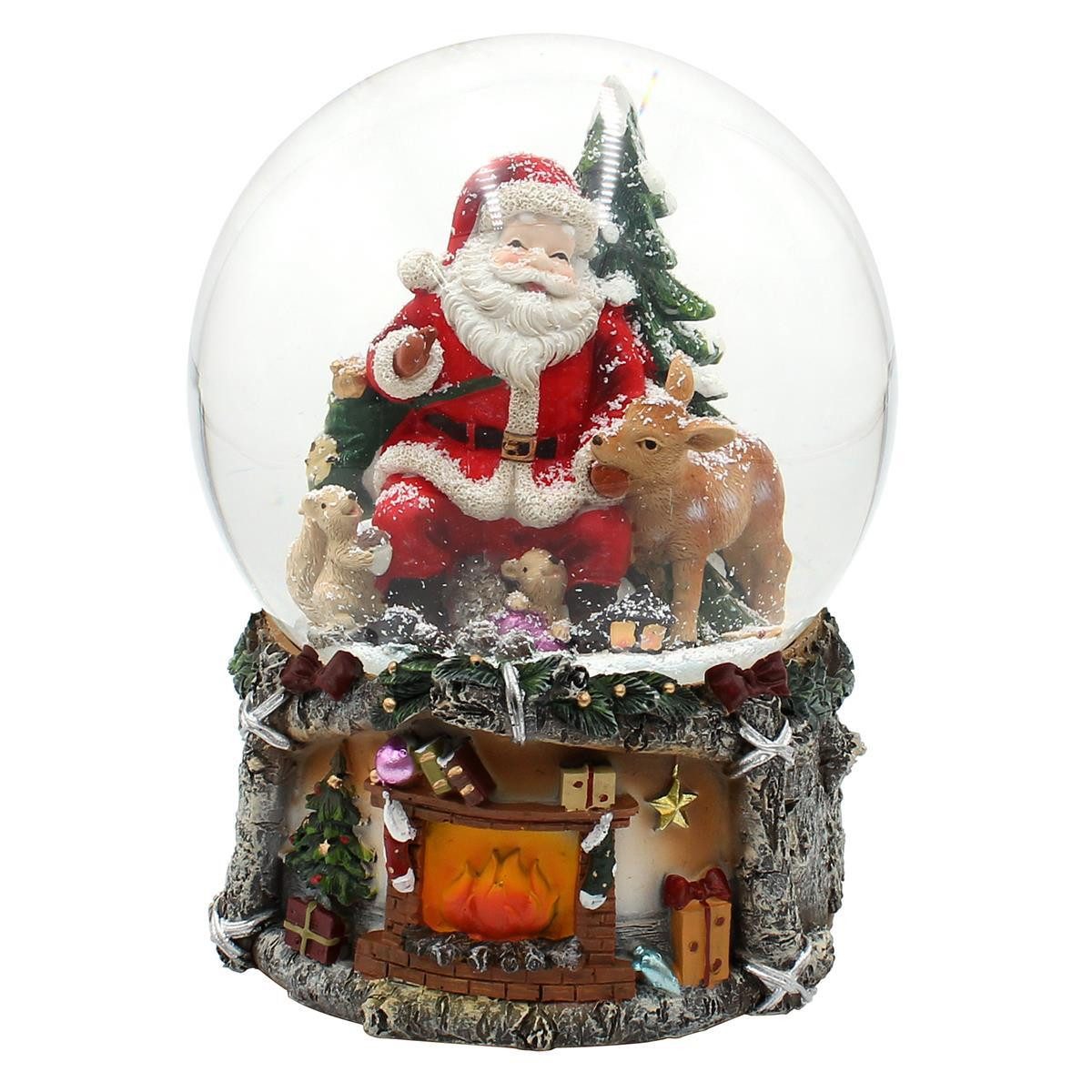 Dekohelden24 Schneekugel XXL Schneekugel, Weihnachtsmann mit Reh und Tannenbaum, mit Sound, (1 St)