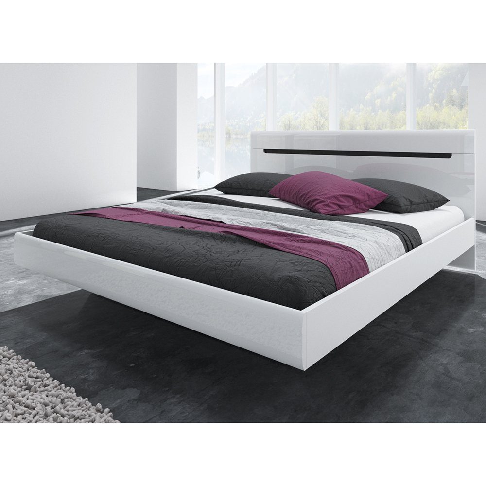 Lomadox Schlafzimmer-Set in (Spar-Set, weiß und mit Hochglanz mit 160cm schwarz Bett HERNING-83, weiß 5-St)