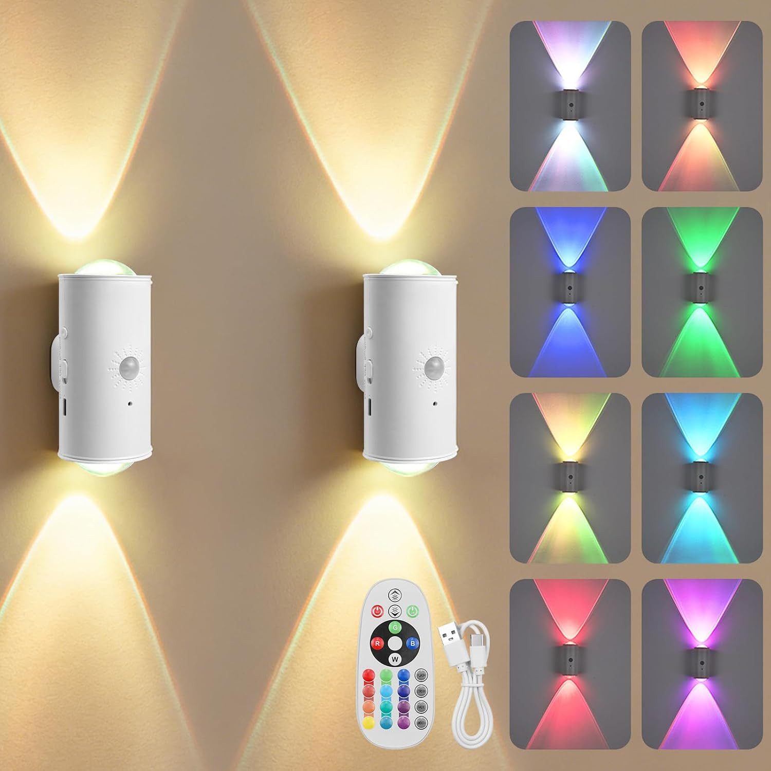 FELIXLEO LED Unterbauleuchte 2 RGB LED Nachtlichter mit Bewegungssensor für den Innenbereich