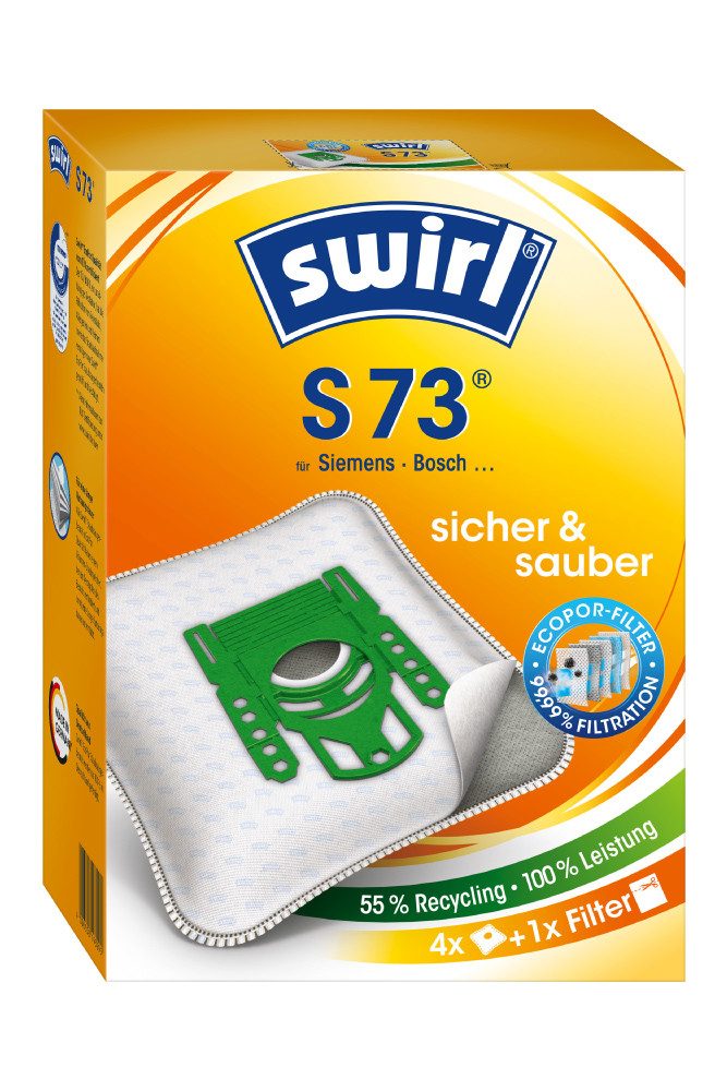 Swirl Staubsaugerbeutel Swirl S73 S 73, passend für Siemens Bosch Staubsauger, inkl. 2 Filter - zuschneidbar, 8 St., Optimale Passform, EcoPor Qualität für lange Nutzungsdauer