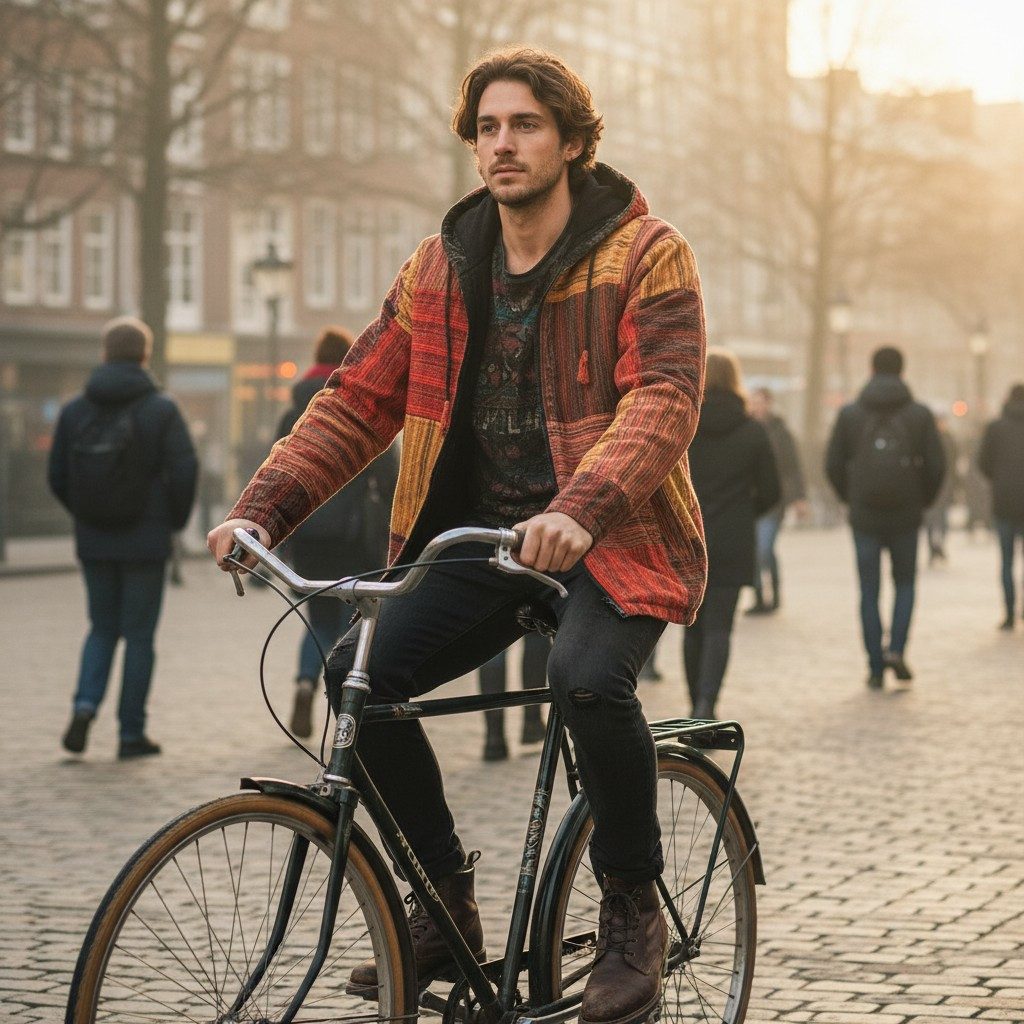 Guru-Shop Strickjacke Goa Jacke, Unisex Patchwork Jacke - orange Hippie, Ethno Style, alternative Bekleidung