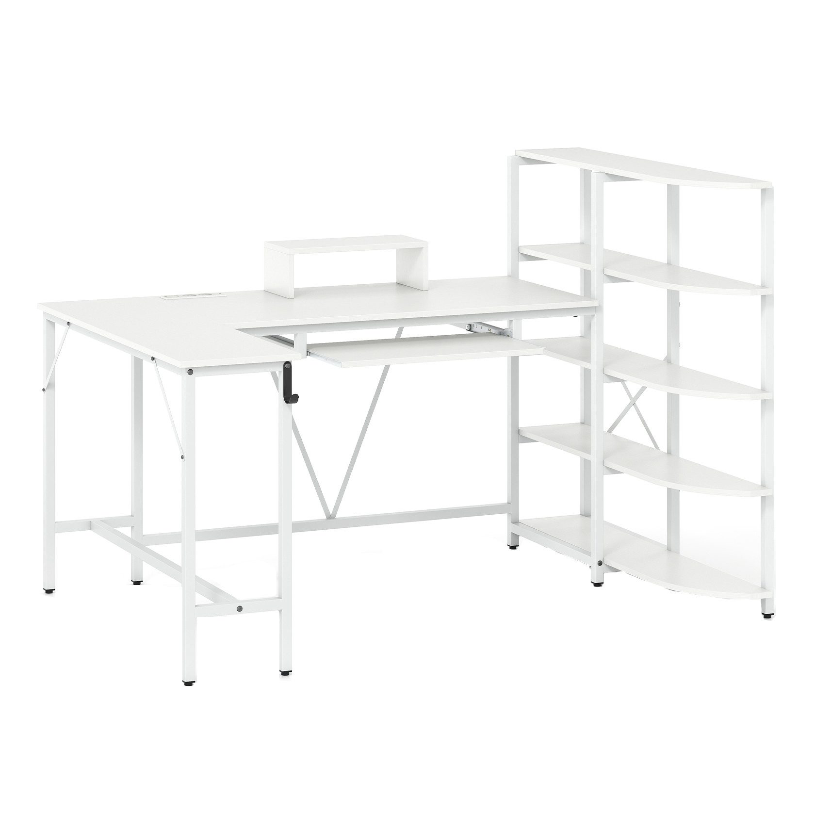 KOMFOTTEU Computertisch, Eckschreibtisch mit Ladestation, Monitorständer & Tastaturablage