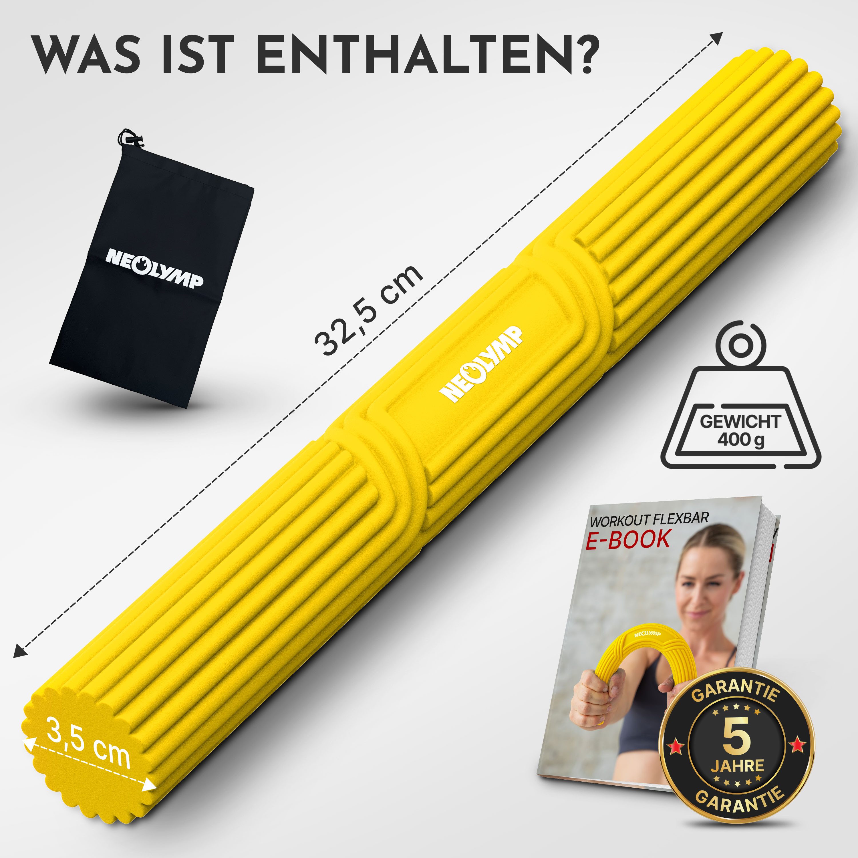 NEOLYMP Handmuskeltrainer Handtrainer Unterarmtrainer – Griffkraft & Rehabilitation –Therapy Bar (Hand Trainingsgerät inkl. Tragetasche, Übungsheft & E-Book), Grip Strength Trainer aus Silikon, rutschfest & langlebig