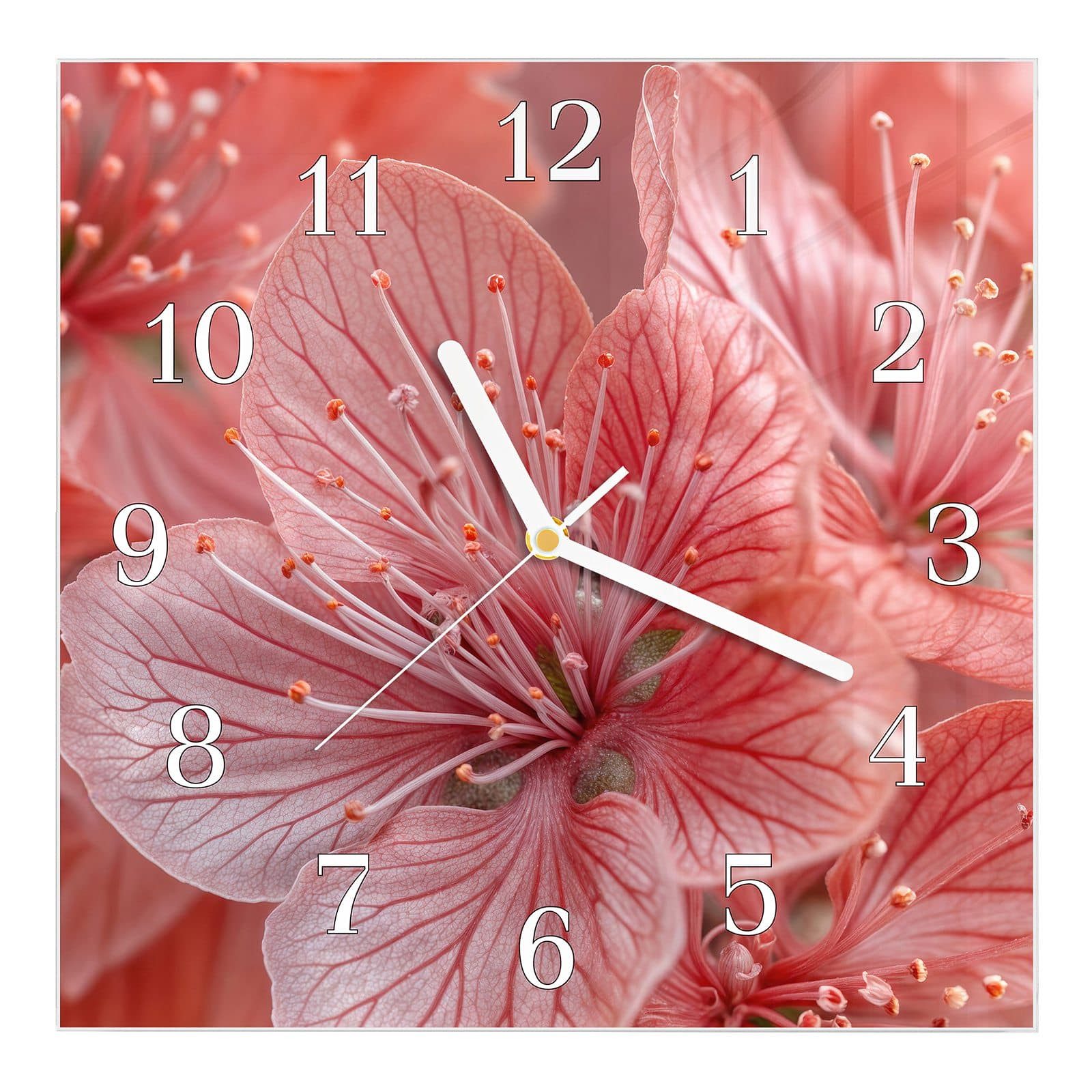 Wanduhr Glasuhr Wanduhr Wandkunst Größe 30 x 30 cm mit Motiv Blumenpracht