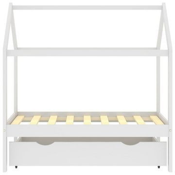 vidaXL Kinderbett Kinderbett mit Schublade Himmelbett Bettgestell Weiß Massivholz Kiefer
