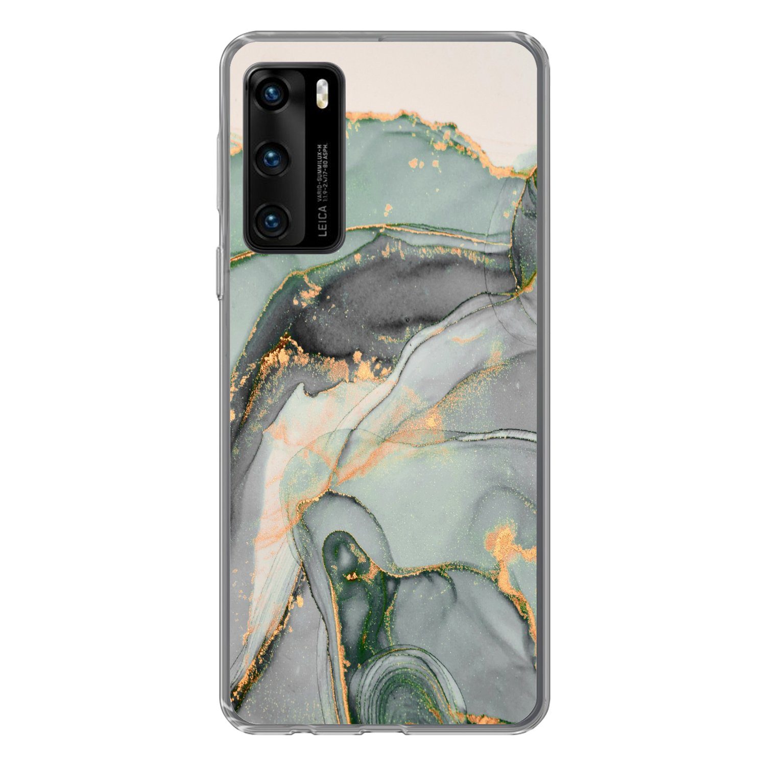 MuchoWow Handyhülle für Huawei P40 Gold - Marmor - Grün - Luxus - Glitzer - Marmoroptik, Handy Case, Silikon, Bumper Case Dünn