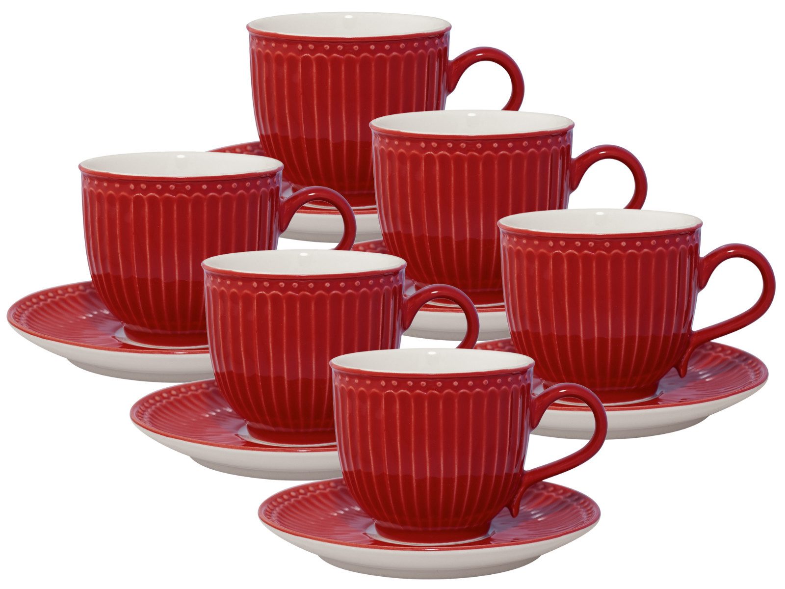Greengate Kaffeeservice Alice Tasse mit Untertasse red 8,5 cm Set6, Steinzeug