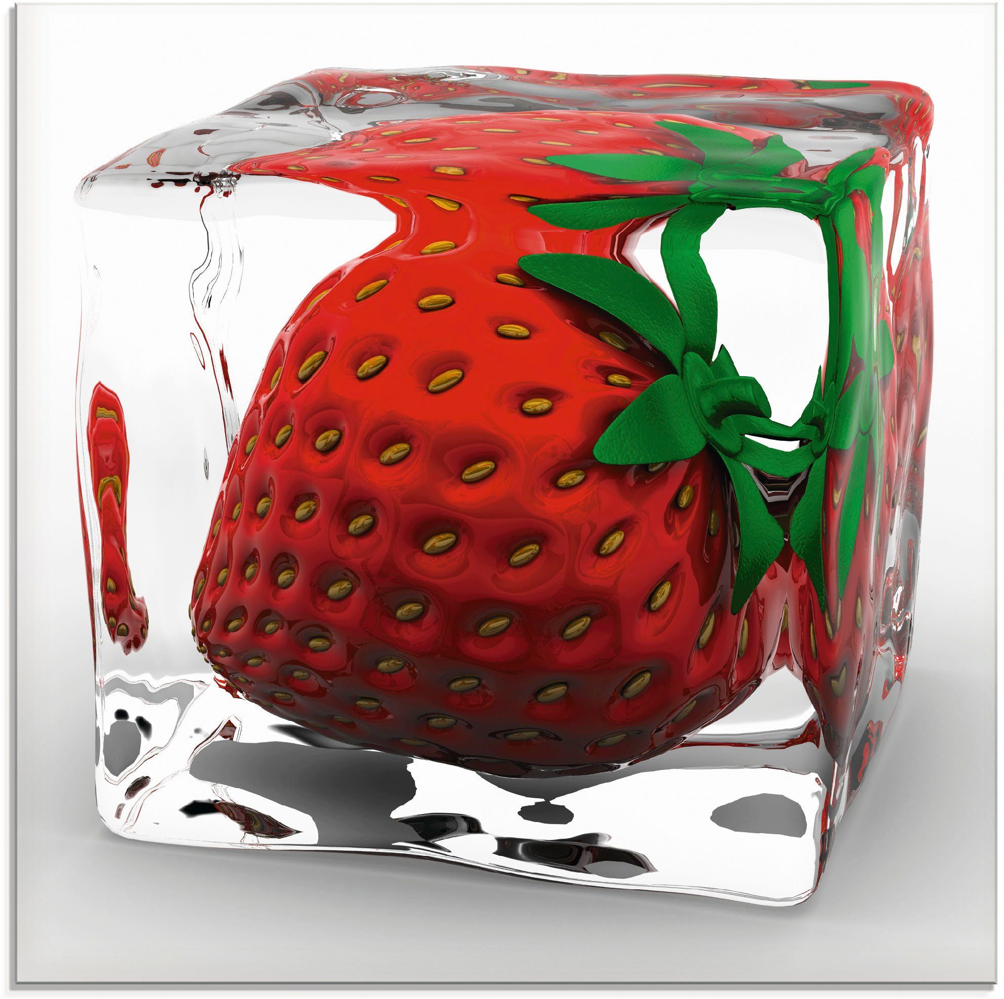 Glasbild (1 in Größen St), Erdbeere Lebensmittel in Eis, Artland verschiedenen