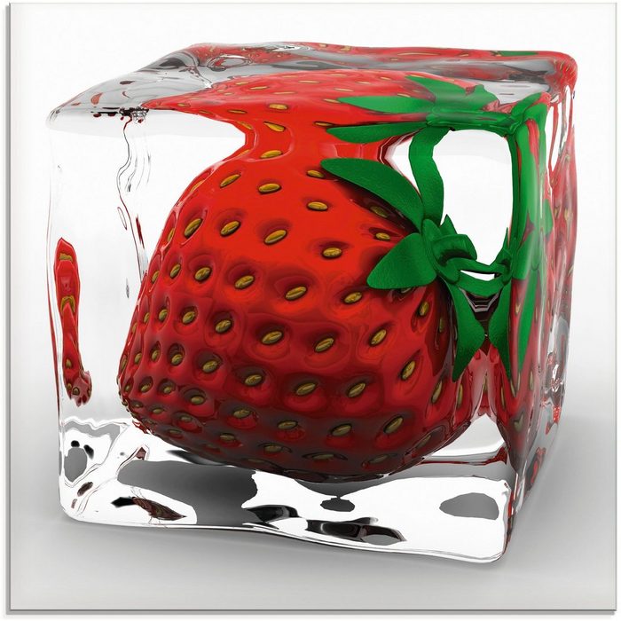 Artland Glasbild Erdbeere in Eis Lebensmittel (1 St) in verschiedenen Größen