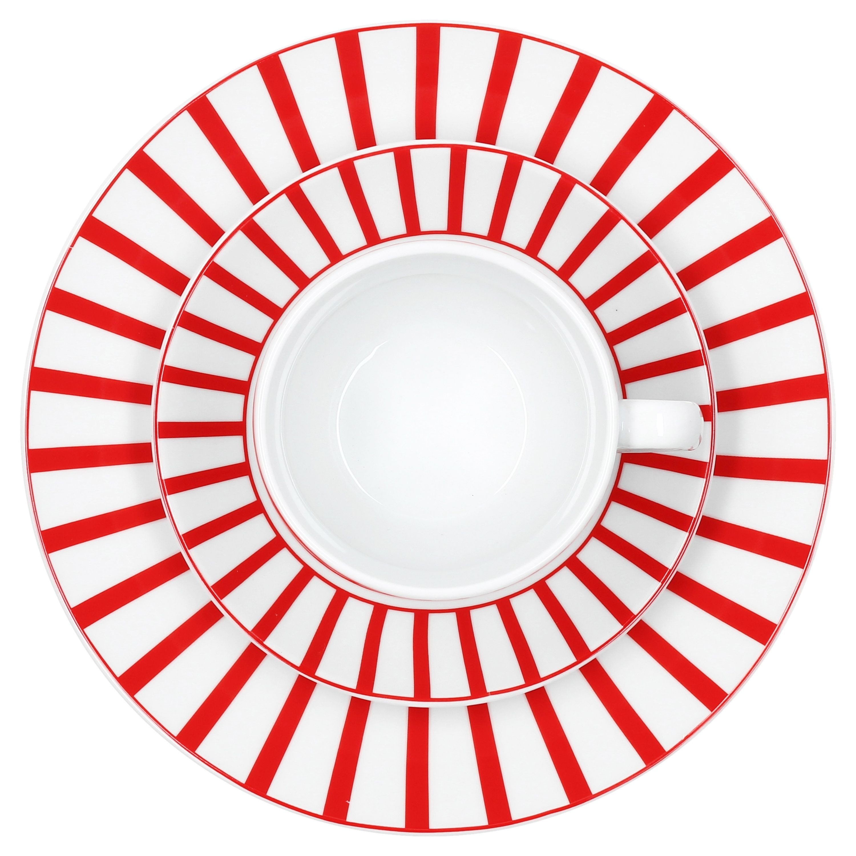 MamboCat Kaffeeservice 18tlg Kaffeeservice Split rot Porzellan 6 Pers. Tasse Teller Streifen, Porzellan