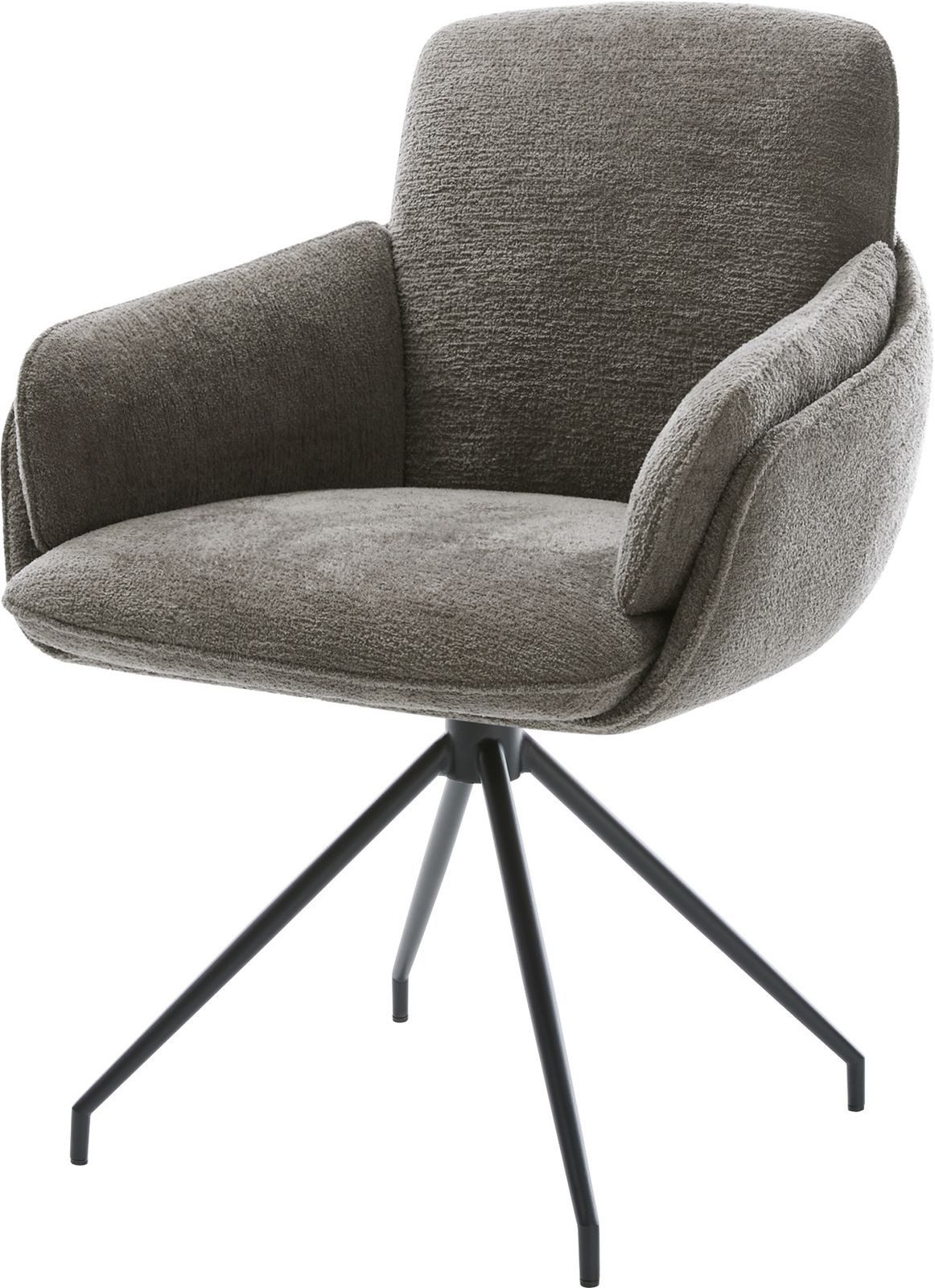 DELIFE Polsterstuhl Luan-Flex, mit Armlehnen Kreuzgestell konisch Schwarz Bouclé Soft Schlamm