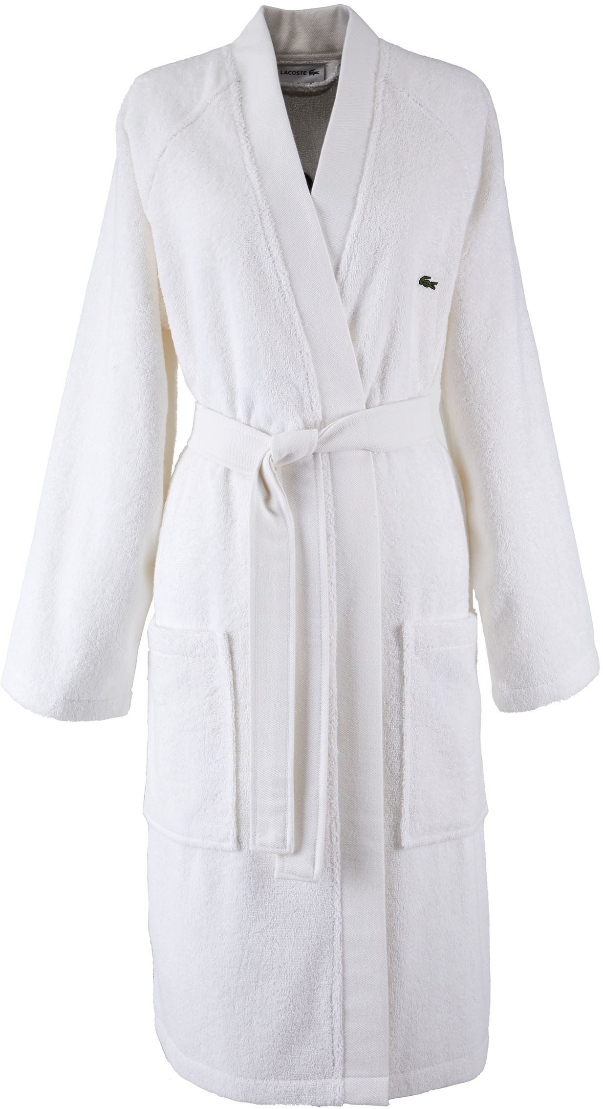 Lacoste Bademantel LDEFILE, Midilänge, Baumwolle, Kimono-Kragen, Gürtel, Mit Logo-Stickerei auf der Rückseite, aus 100% Baumwolle