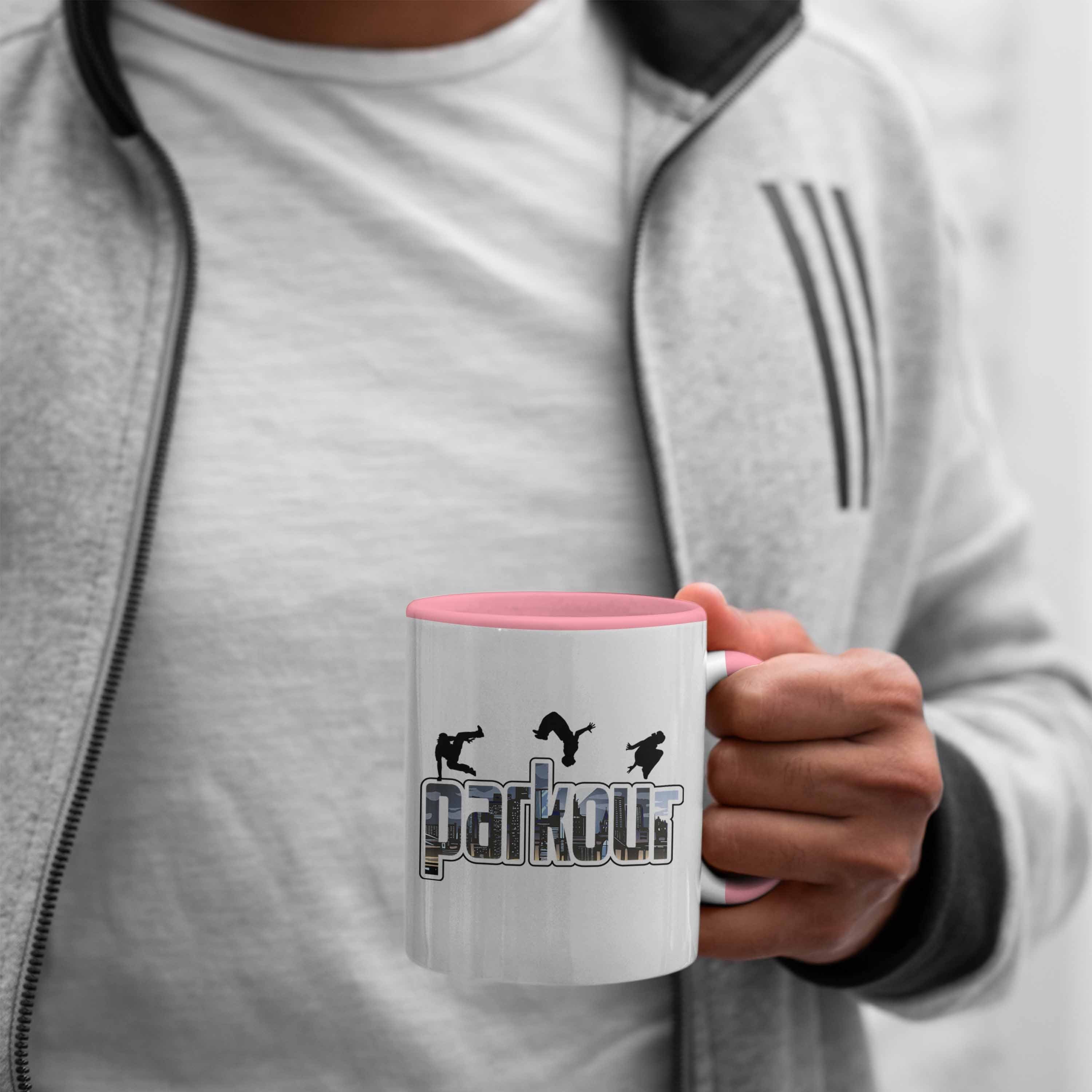 Trendation Tasse Tasse für Parkour Fans Sports Sportler Freerunnin Urbanen Rosa Geschenk für