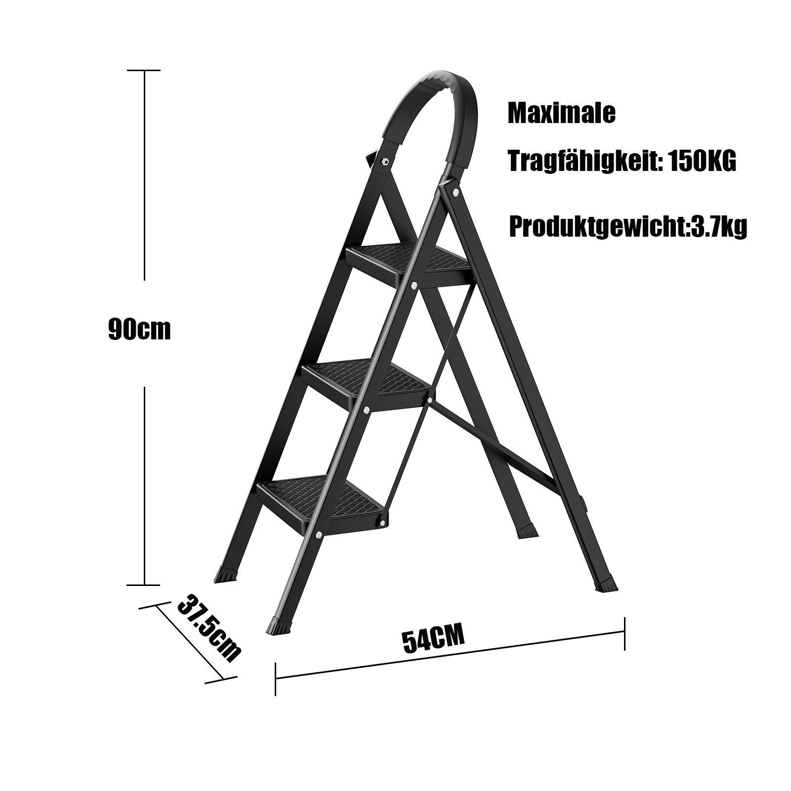 Rutaqian Trittleiter Stehleiter Klapptritt mit 3 Stufen, bis 150 kg, (1-St), Haushaltsleiter mit Handlauf, Leiter für Zuhause, Küche & Garten