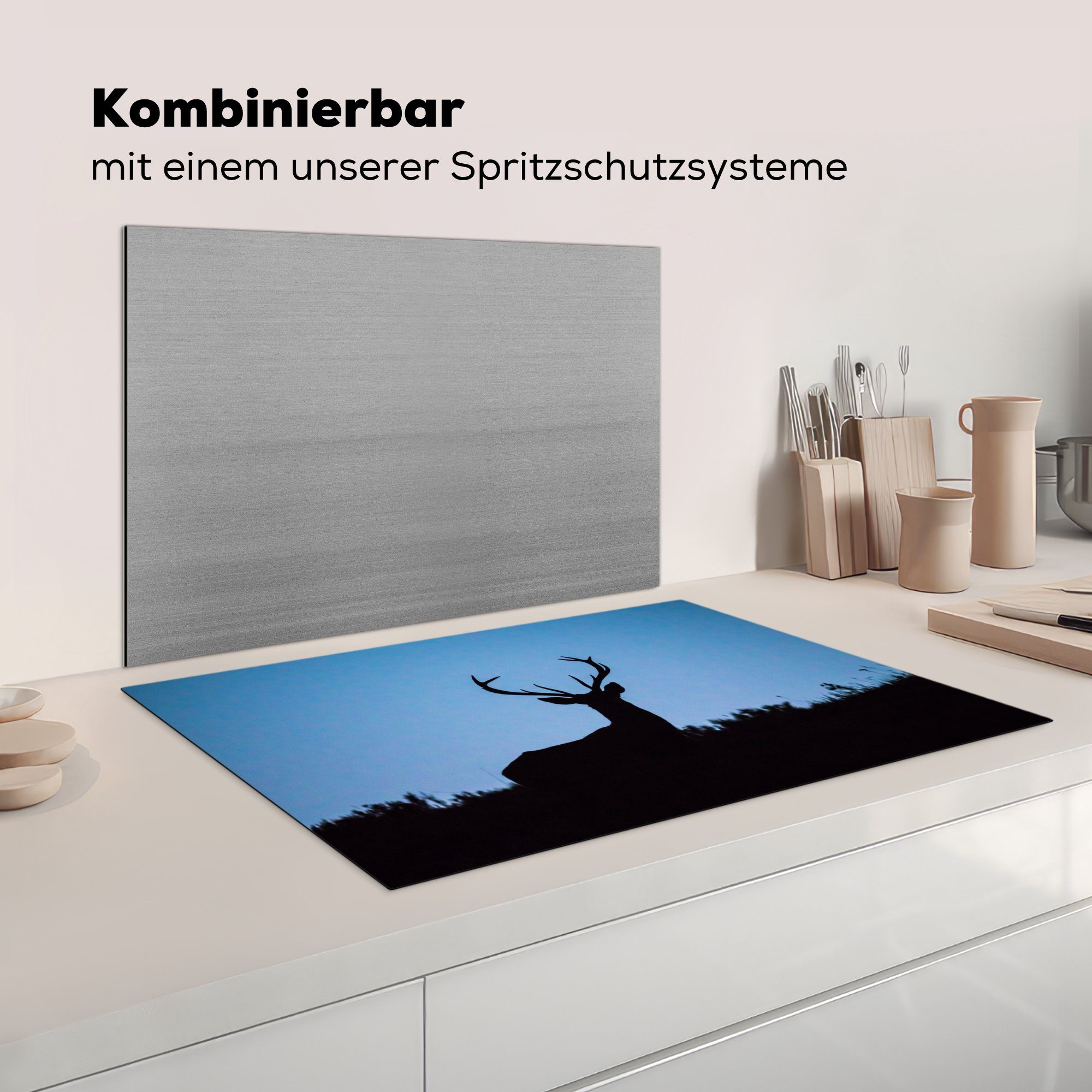 Himmel, - Vinyl, - Ceranfeldabdeckung für Induktionskochfeld tlg), küche, (1 MuchoWow Hirsch Schutz Herdblende-/Abdeckplatte Scherenschnitt 81x52 die cm,