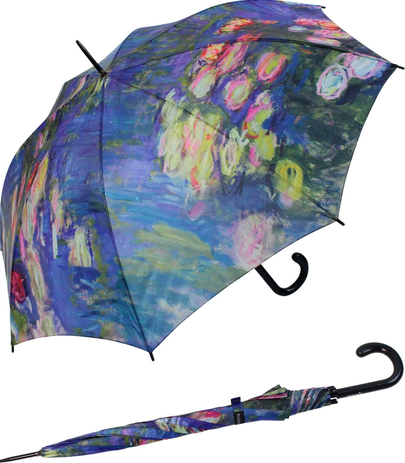HAPPY RAIN Langregenschirm großer Regenschirm mit Künstlermotiv für Damen, Motiv Monet Seerosen
