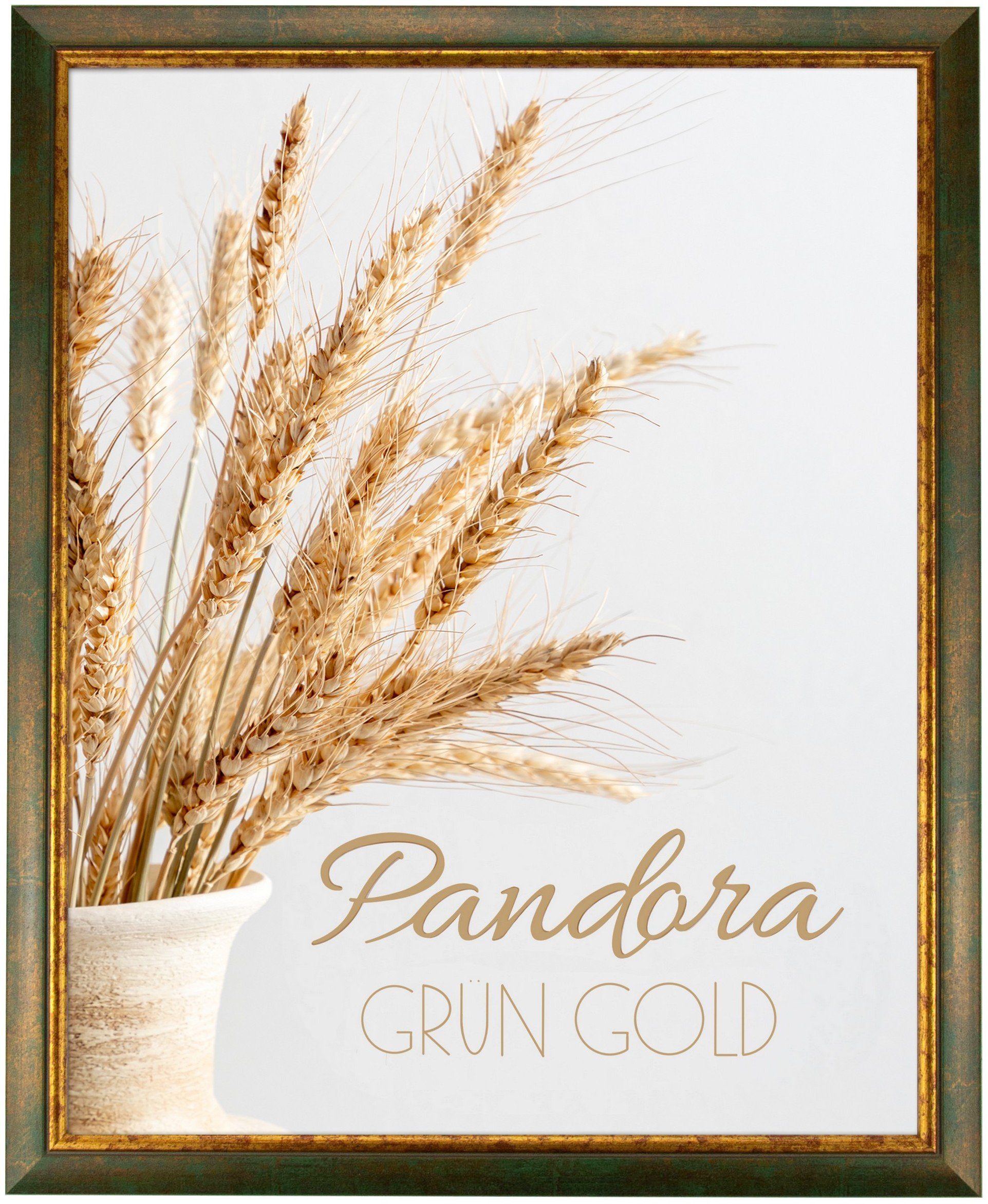 myposterframe Einzelrahmen Bilderrahmen Aged Vintage Pandora, (1 Stück), 20x25 cm, Grün Gold, Echtholz