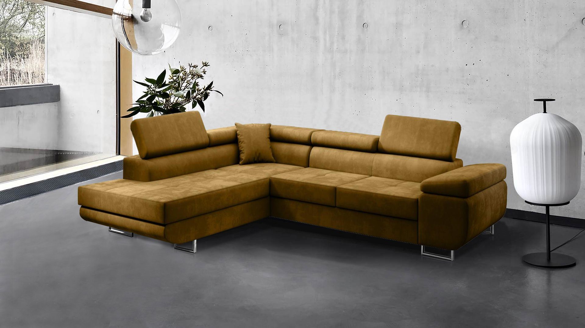 Beautysofa Ecksofa Vild, Eckcouch im Einstellbare inklusive Bettkasten Eckcouch, Kopfstützen, Stilvoll modernes Shlaffunktion Stil, und