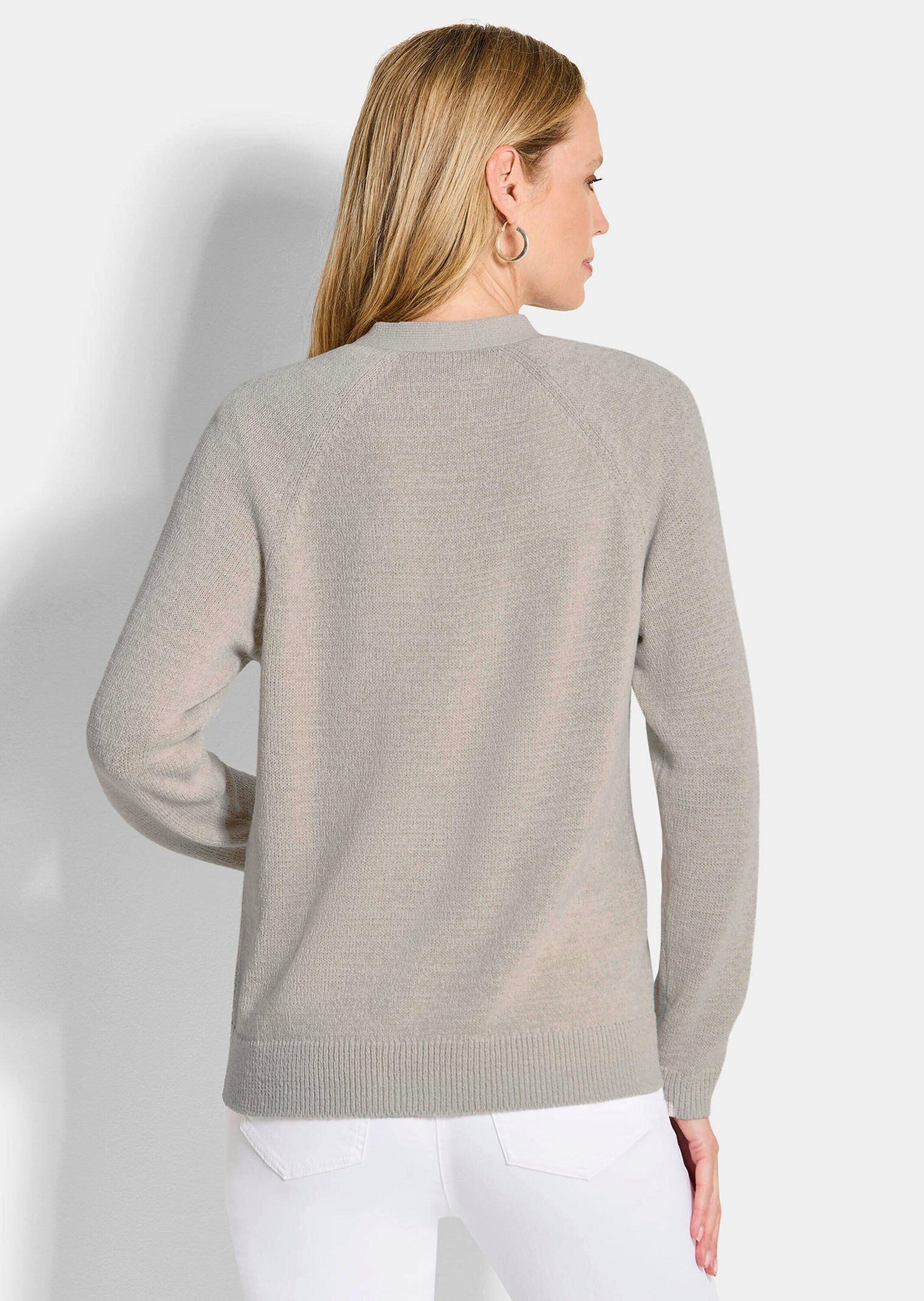 GOLDNER Strickjacke Strickjacke mit Strickbandblende Kurzjacke ohne Verschluss mit gerippten Abschlüssen und Langarm