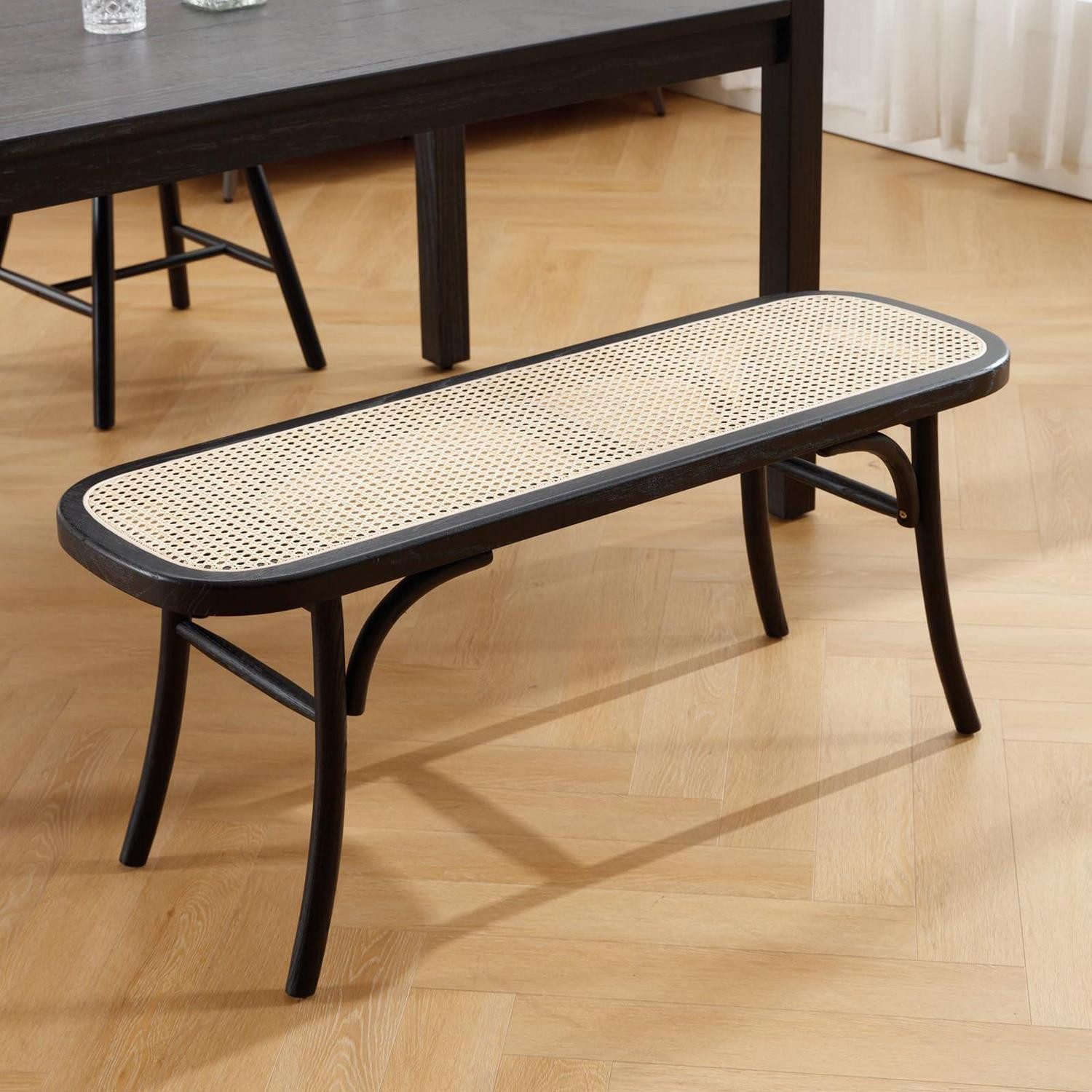 LuxusKollektion Essbank Retro Sitzbank Rattan Holz Schwarz (1-St)