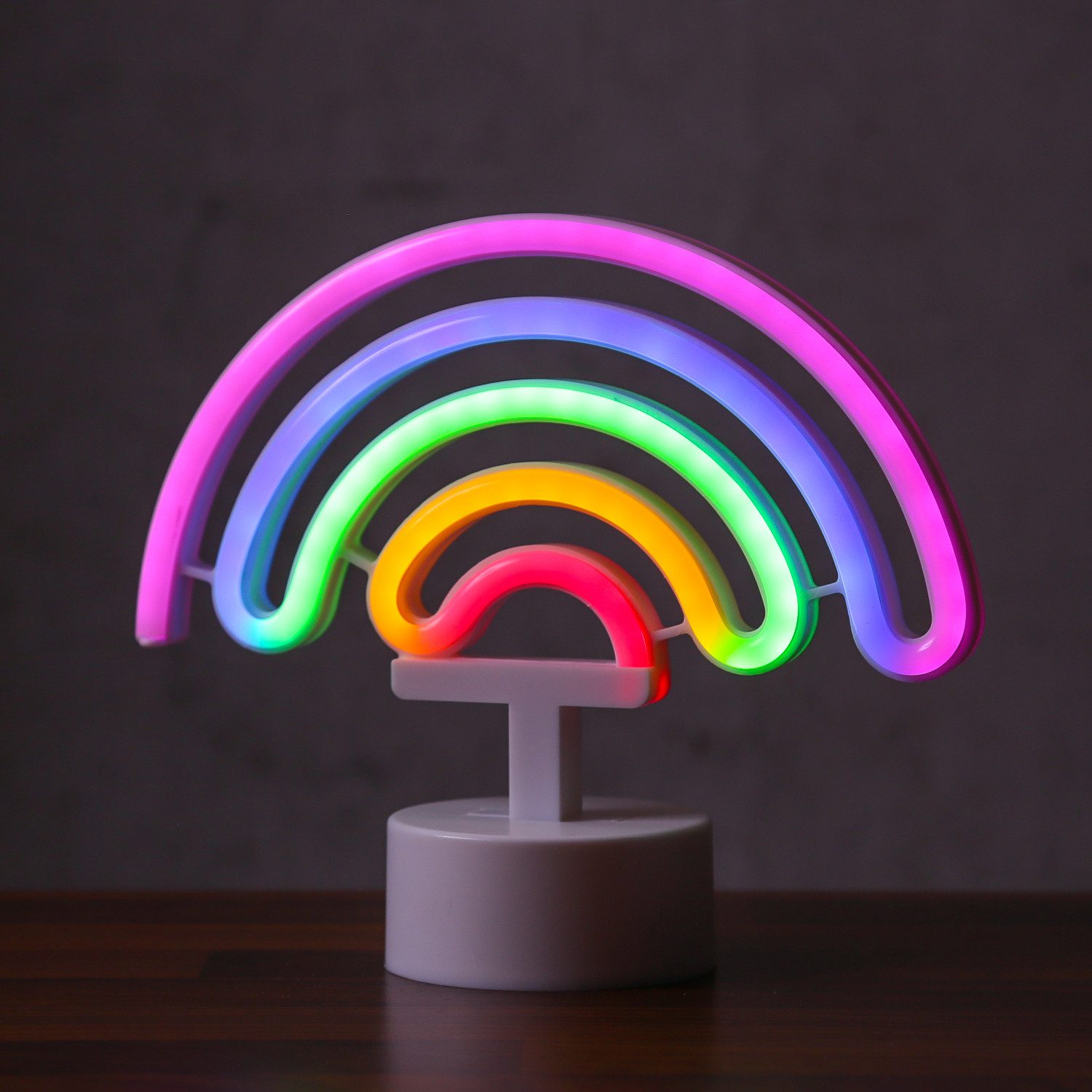 SATISFIRE LED Dekolicht LED Neonlicht Regenbogen Neonschild Leuchtfigur USB Batterie 19cm bunt, LED Classic, mehrfarbig / bunt