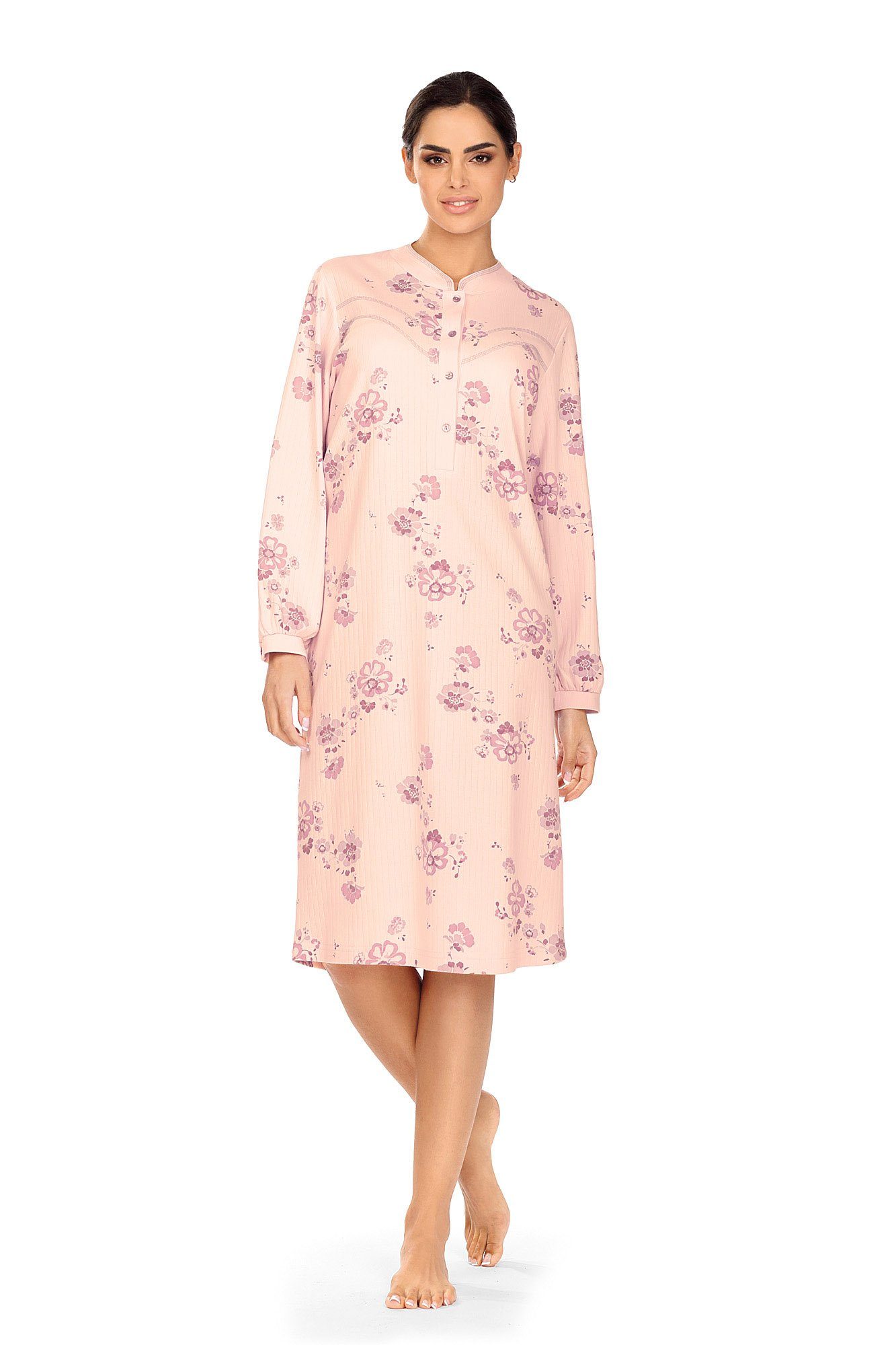comtessa Nachthemd (Set, 1-tlg., Set) Damen Sleepshirt ca.110cm Nachthemd Interlock Baumwolle Blumendruck apricot | Nachthemden