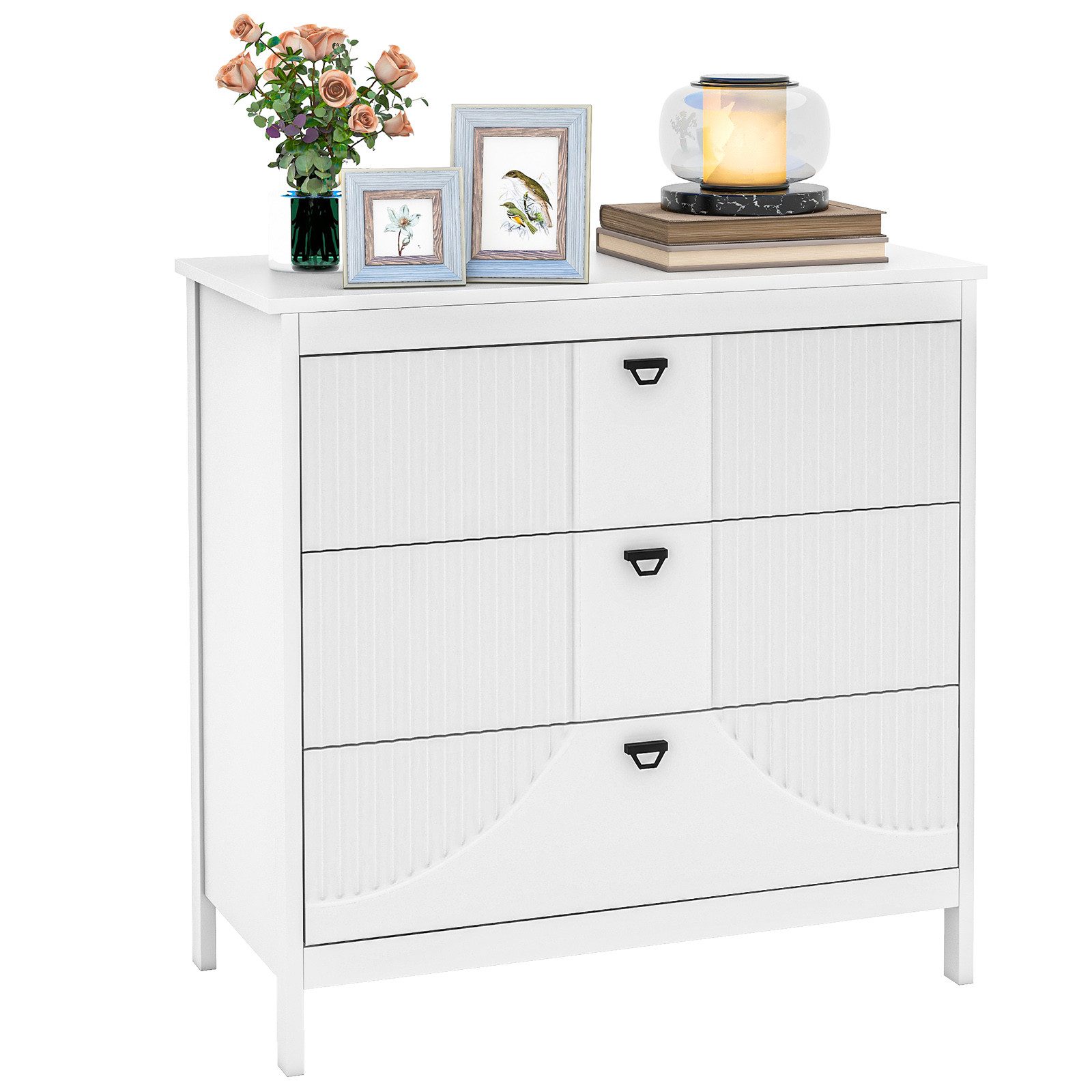 COSTWAY Kommode, mit 3 Schubladen, Sideboard Weiß aus Holz modern