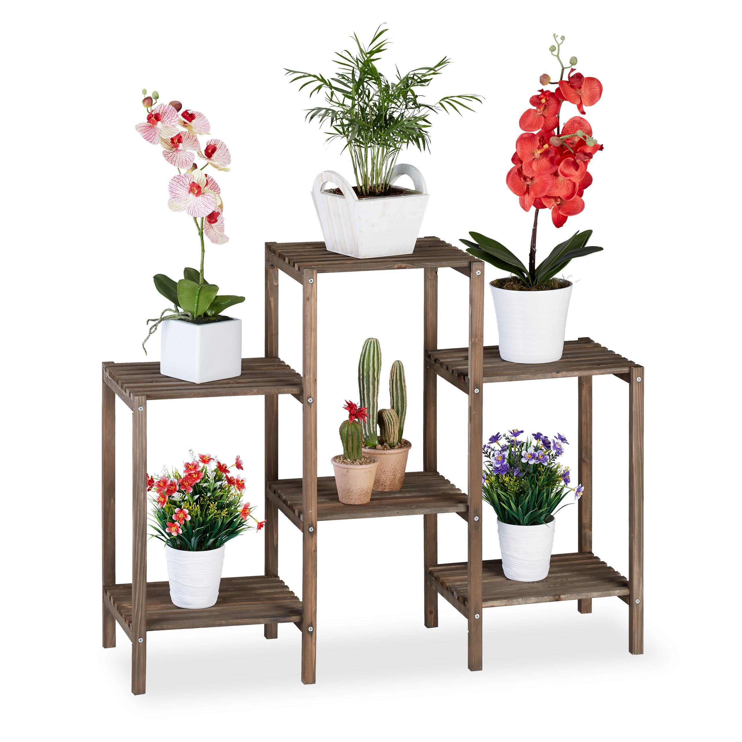 relaxdays Blumenständer Braunes Blumenregal aus Holz, M günstig online kaufen
