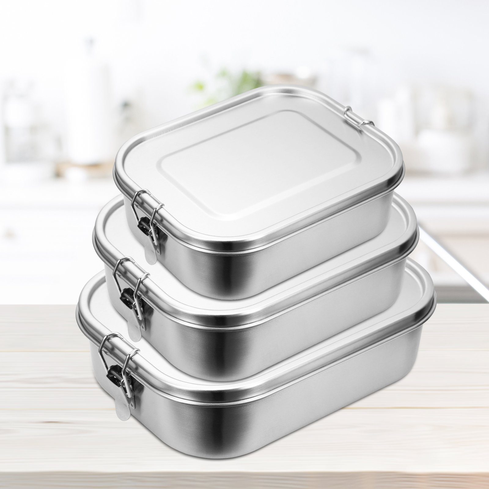 Clanmacy Lunchbox 800-1400ml Brotdose Dicht Edelstahl frei Silber Büro dose BPA edelstahl 800+1200+1400ml Lunchbox Thermo