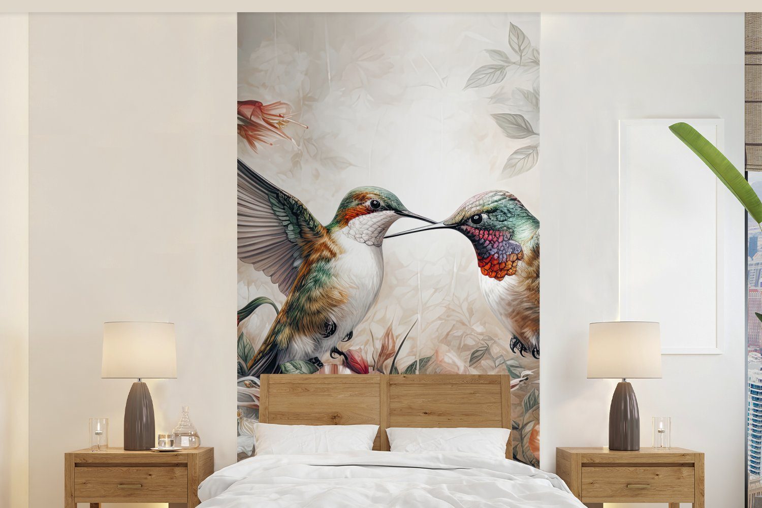 MuchoWow Fototapete Kolibri - Vögel (2 Matt, Blumen Wohnzimmer St), bedruckt, - - Vliestapete Fototapete Natur, Schlafzimmer Küche, für