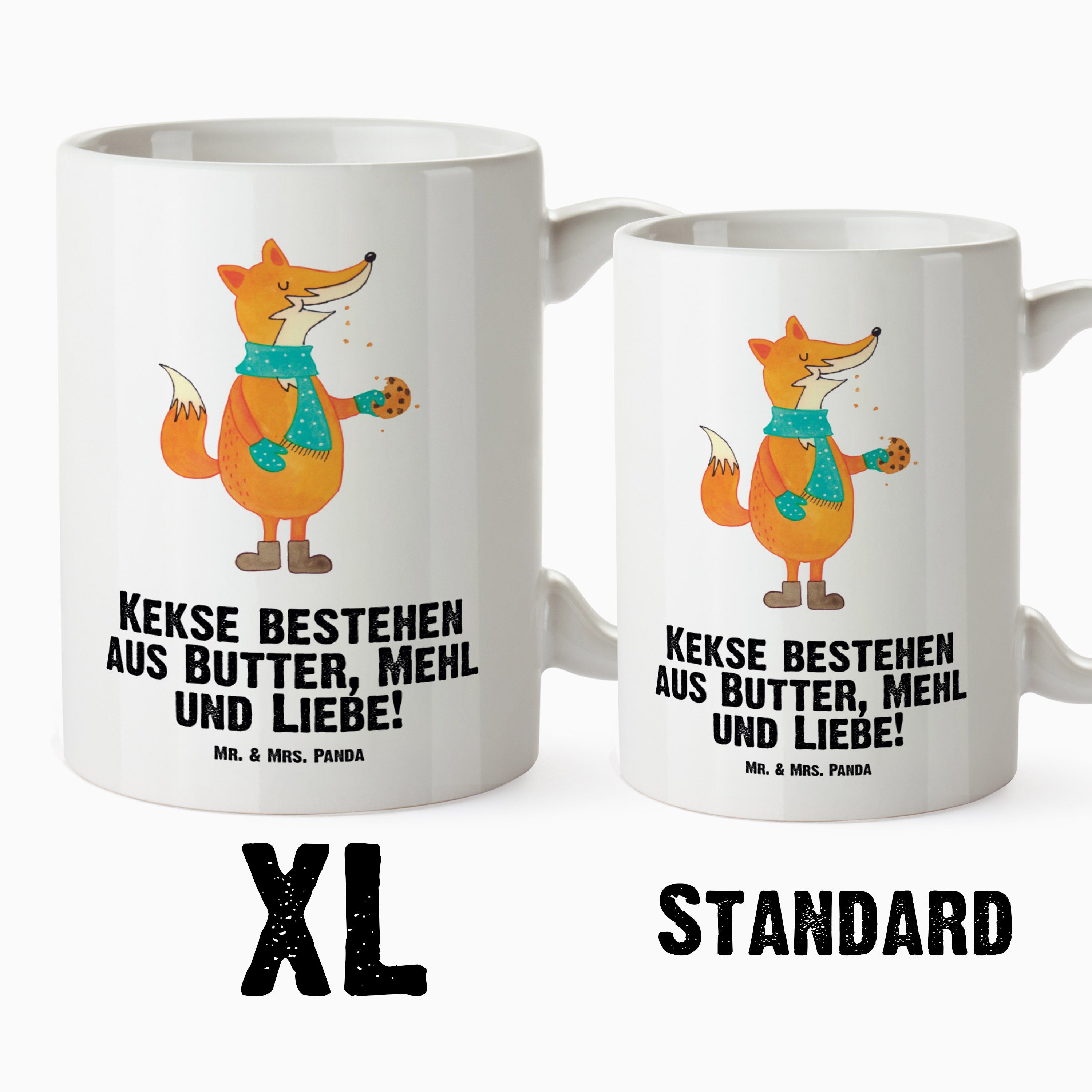 Panda XL Fuchs Mr. Keks - We, Geschenk, Keramik & Weihnachtsliebe, Mrs. Tasse Grosse Kaffeetasse, Weiß Tasse -