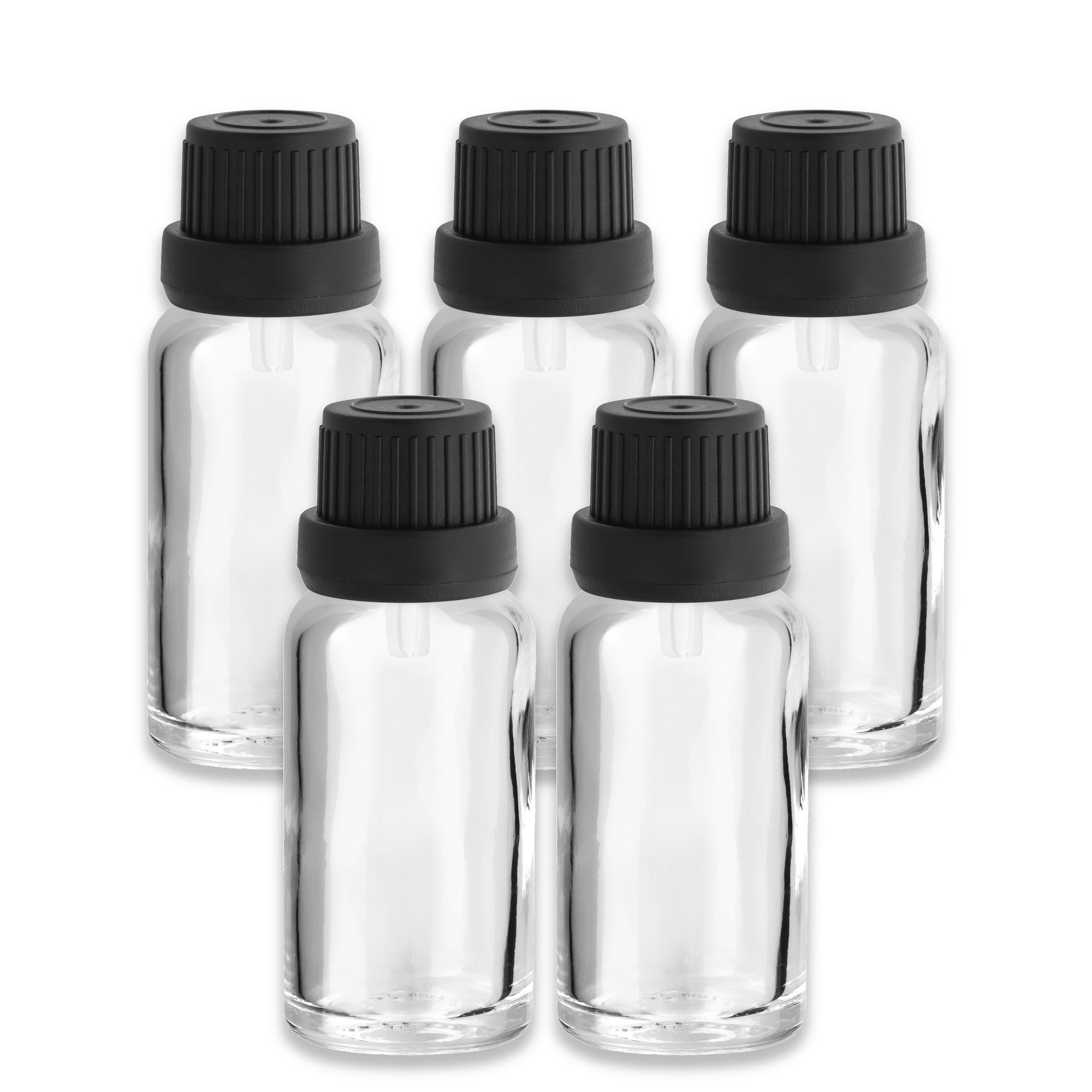 CK Verpackung GmbH Tropfer 5x Klarglasflasche 20 ml mit schwarzem Tropfer leere Medizinflasche