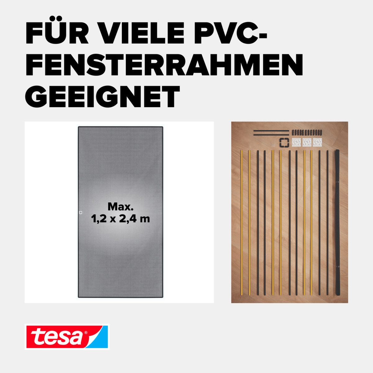 tesa Insektenschutz-Fensterrahmen Insect Stop Anklipsrahmen - Fliegengitter für Fenster, (Packung, 1-St., inkl. Fiberglas-Netz in Anthrazit, Rahmen und Halteklip-Lösung), Selbstklebende Halteklips, zuschneidbarer Rahmen, ohne Bohren