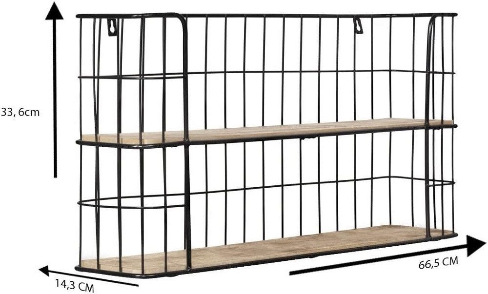 Mascot Regal LIFA LIVING Wandregal Malaga Holz Metall, Hängeregal, 66,5x14,3x33,6cm, 1-tlg.