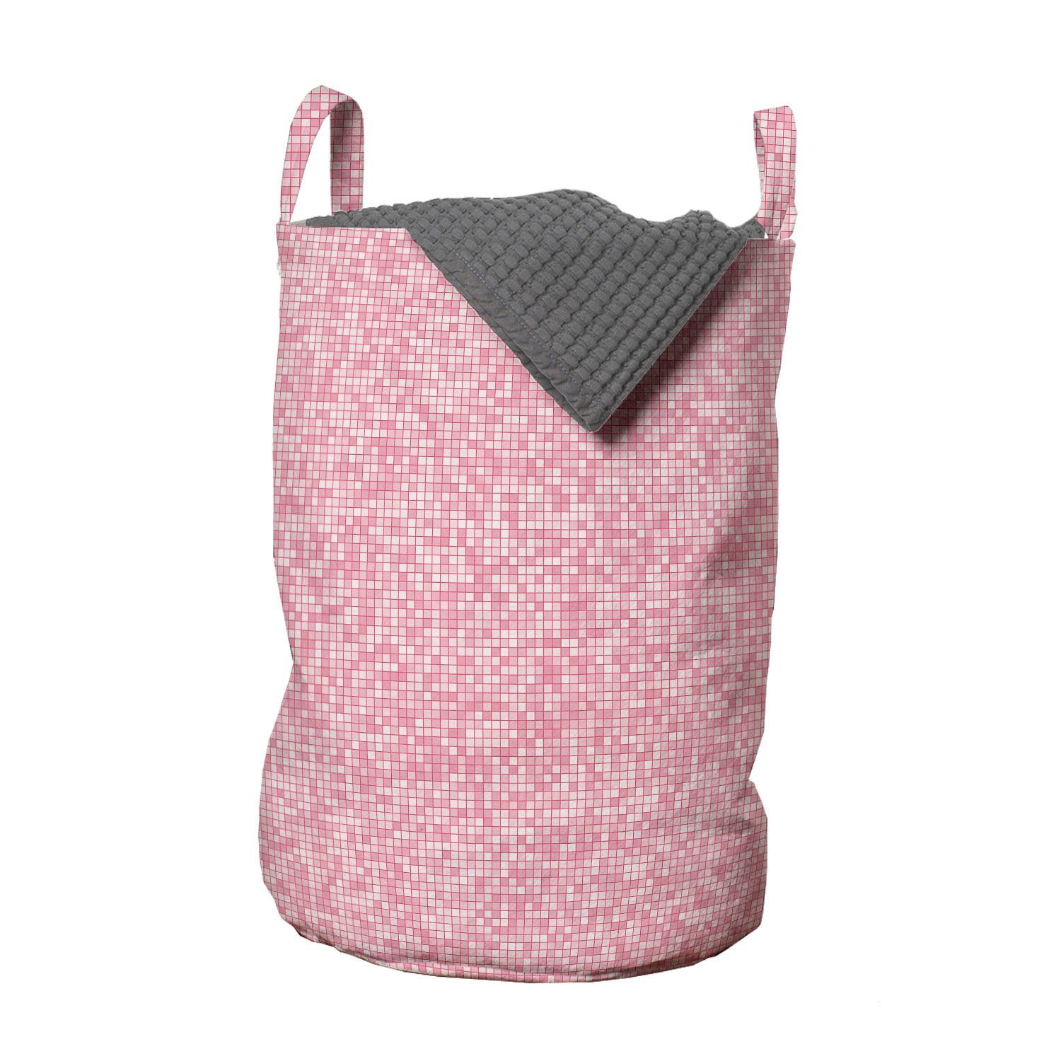 Abakuhaus Wäschesäckchen Wäschekorb mit Griffen Kordelzugverschluss für Waschsalons, Pink und Weiß Gingham Gitter