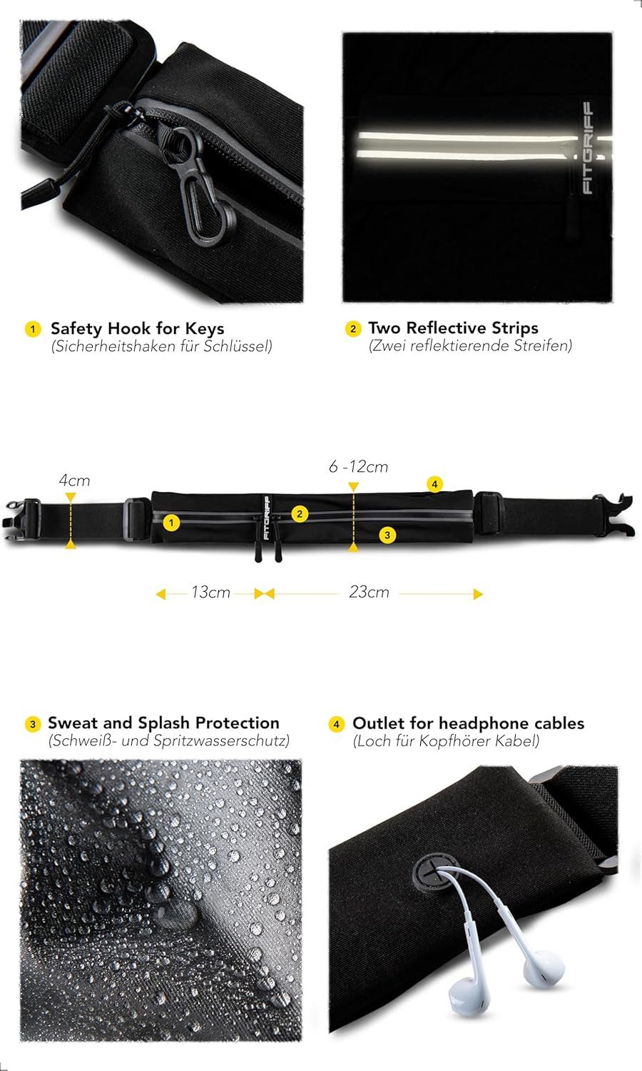 GD IMPORT Laufgürtel Fitgriff Lauftasche für Handy, Running Belt, für Smartphones - S/M