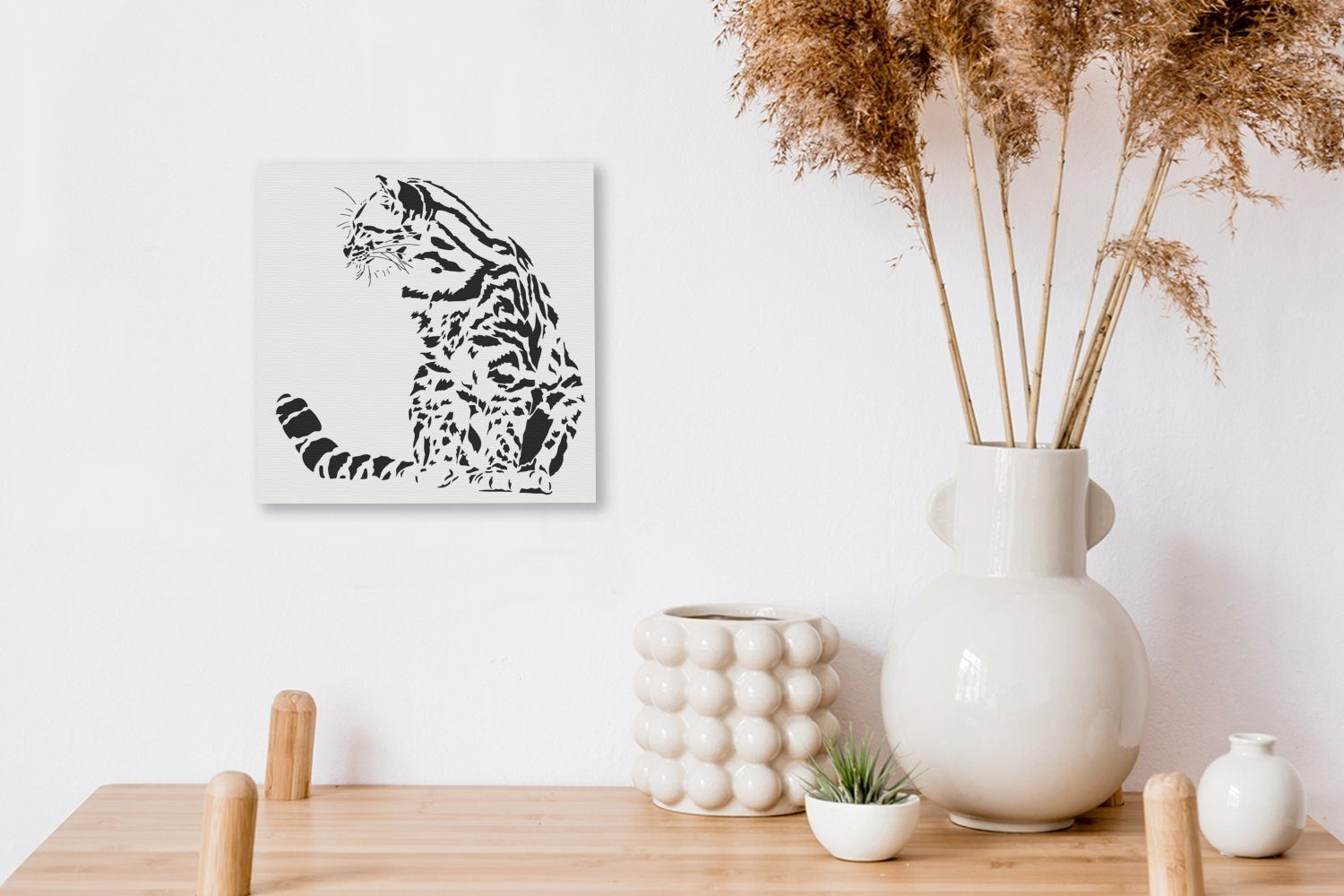 schwarz-weiße St), Leinwand einer Schlafzimmer Tigerkatze, OneMillionCanvasses® für (1 Bilder Eine Leinwandbild Illustration Wohnzimmer