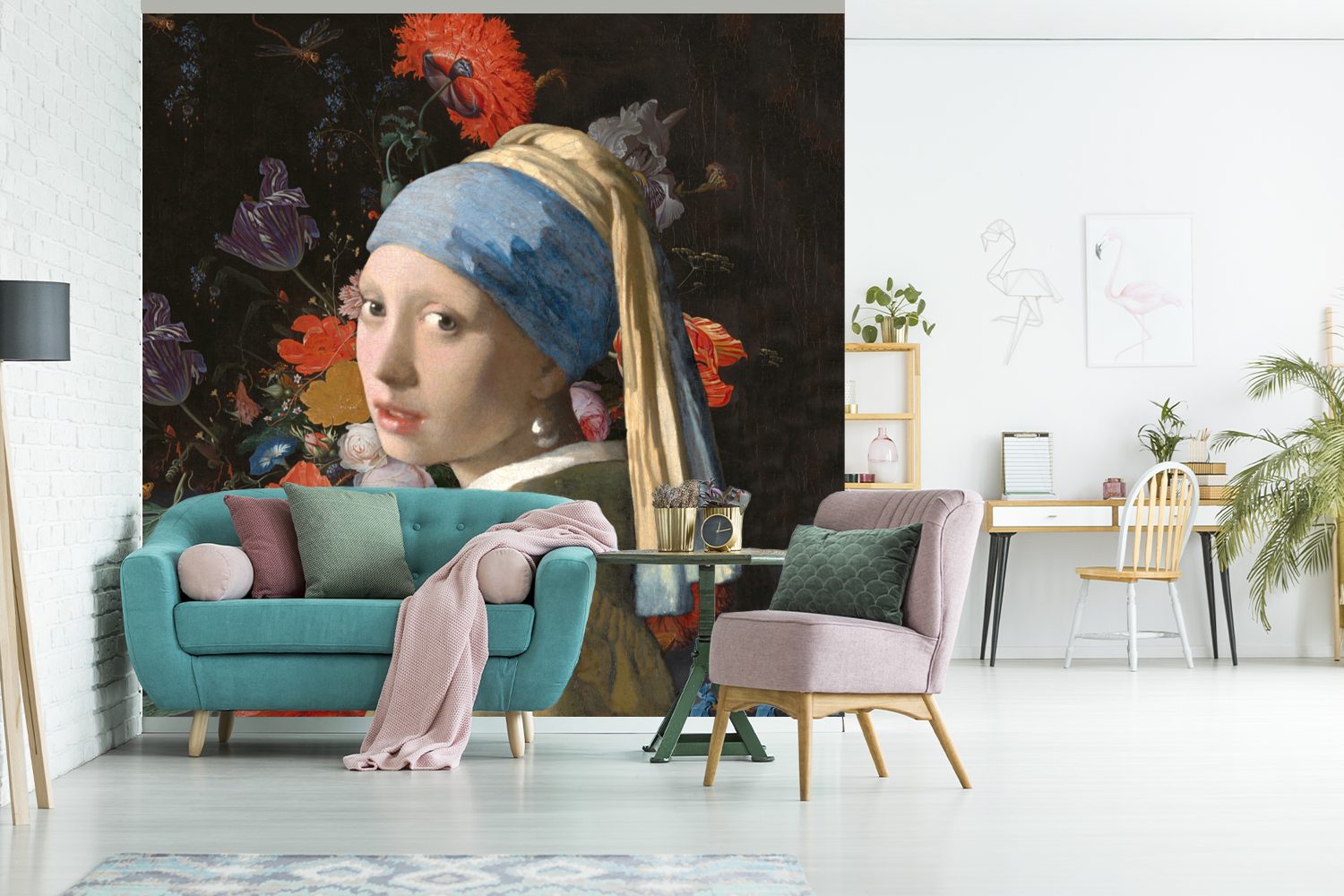 MuchoWow Fototapete Tapete Wandtapete (5 Das mit Vinyl Wohnzimmer Vermeer Schlafzimmer, Perlenohrring oder - - Mädchen Blumen, St), für Matt, bedruckt, dem