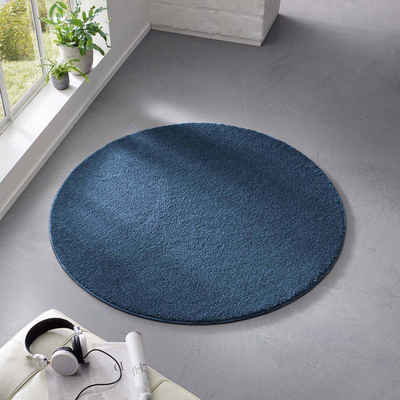 Teppich Kurzflor-Frisee-Teppich Madrid Uni, TaraCarpet, rund, Höhe: 9 mm, uni dunkel-blau Wohnzimmer Schlafzimmer Esszimmer Kinderzimmer 120x120
