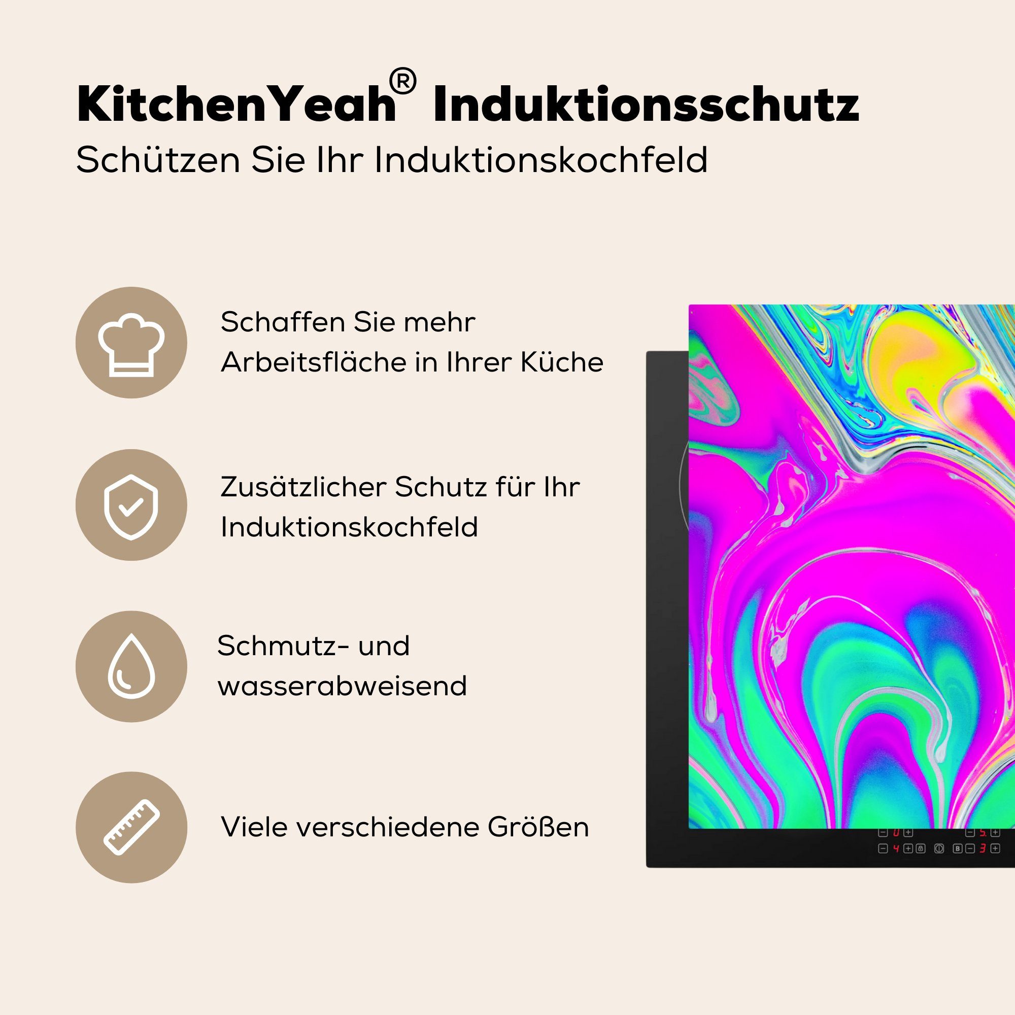 cm, tlg), Farben (1 - Herdblende-/Abdeckplatte Induktionskochfeld MuchoWow küche, für 81x52 Kunst Vinyl, Ceranfeldabdeckung - Schutz die Psychedelisch,