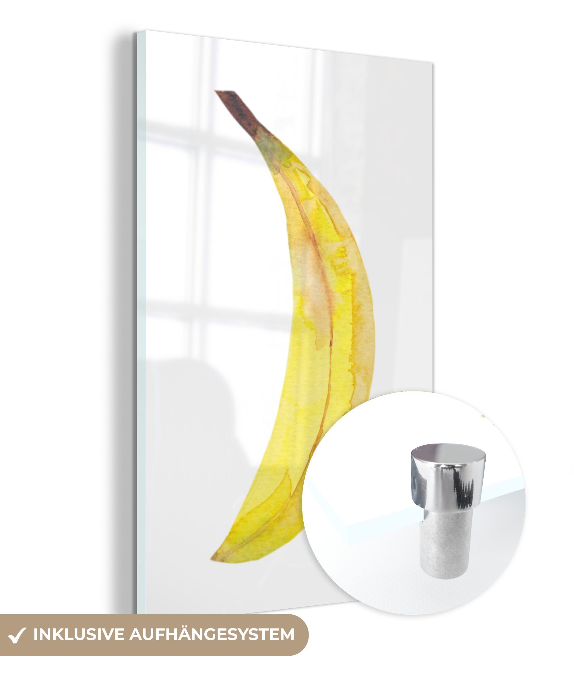MuchoWow Acrylglasbild Banane - Obst - Aquarell, (1 St), Glasbilder - Bilder auf Glas Wandbild - Foto auf Glas - Wanddekoration