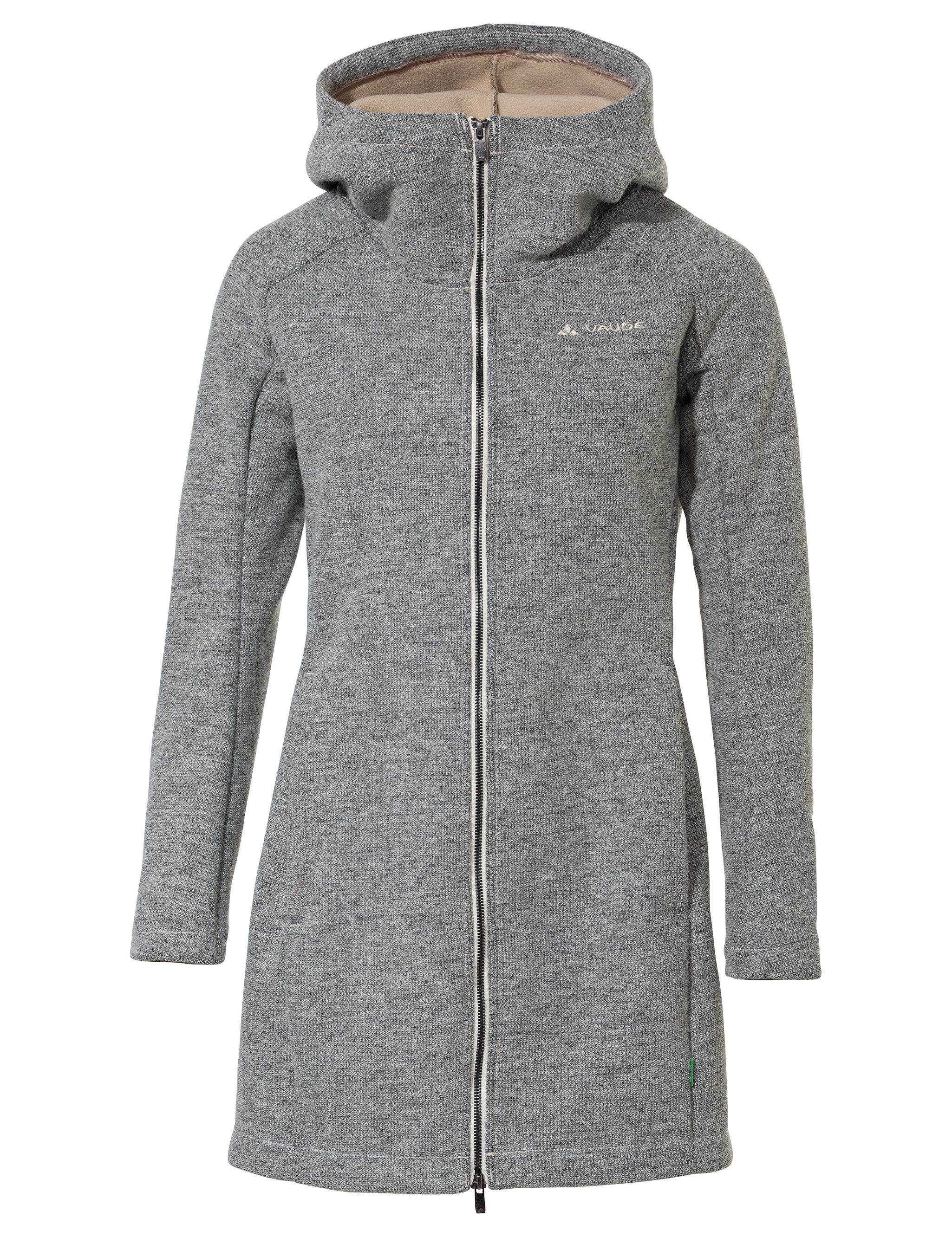 VAUDE Strickfleecejacke WOMEN'S TINSHAN COAT III für den modernen Alltag und Wandern, mit Kapuze, hoher Stehkragen