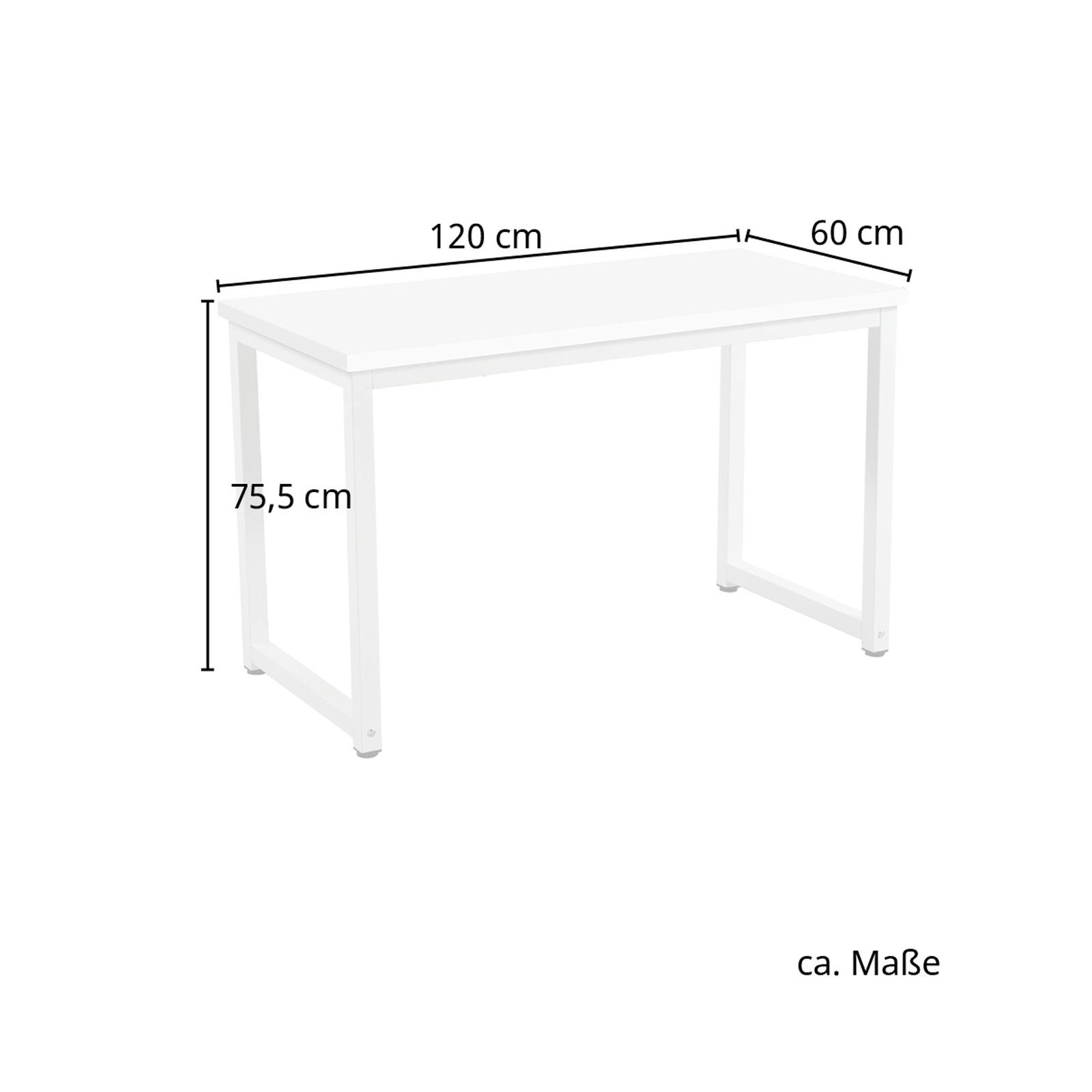 (1-St., Weiß Weiß Weiß 1 Schreibtisch Arbeitstisch, (bxT), Metall-Gestell, Weiß 120x60 SVITA Tisch), | UNI |