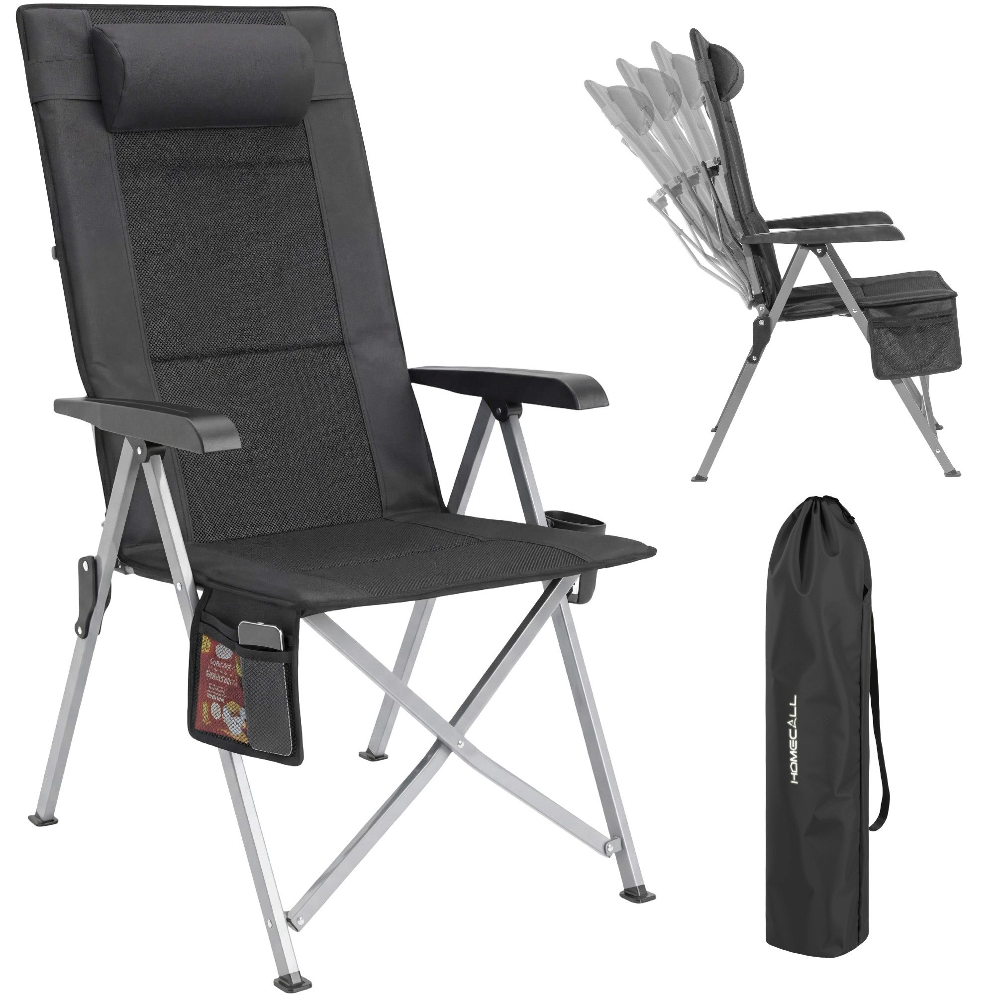 HOMECALL Campingstuhl Faltbar Hochlehner Luxus Klappstuhl mit 4,5cm Dicke Gepolstert (1 St), für Garten Balkon Wohnmobil