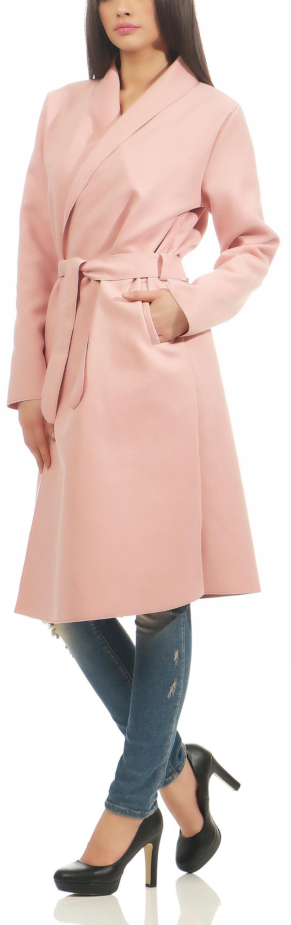 malito more than fashion Langmantel malito Damen Mantel lang mit Wasserfall-Schnitt, Trenchcoat mit Gürte Eleganter Mantel mit Bindegürtel