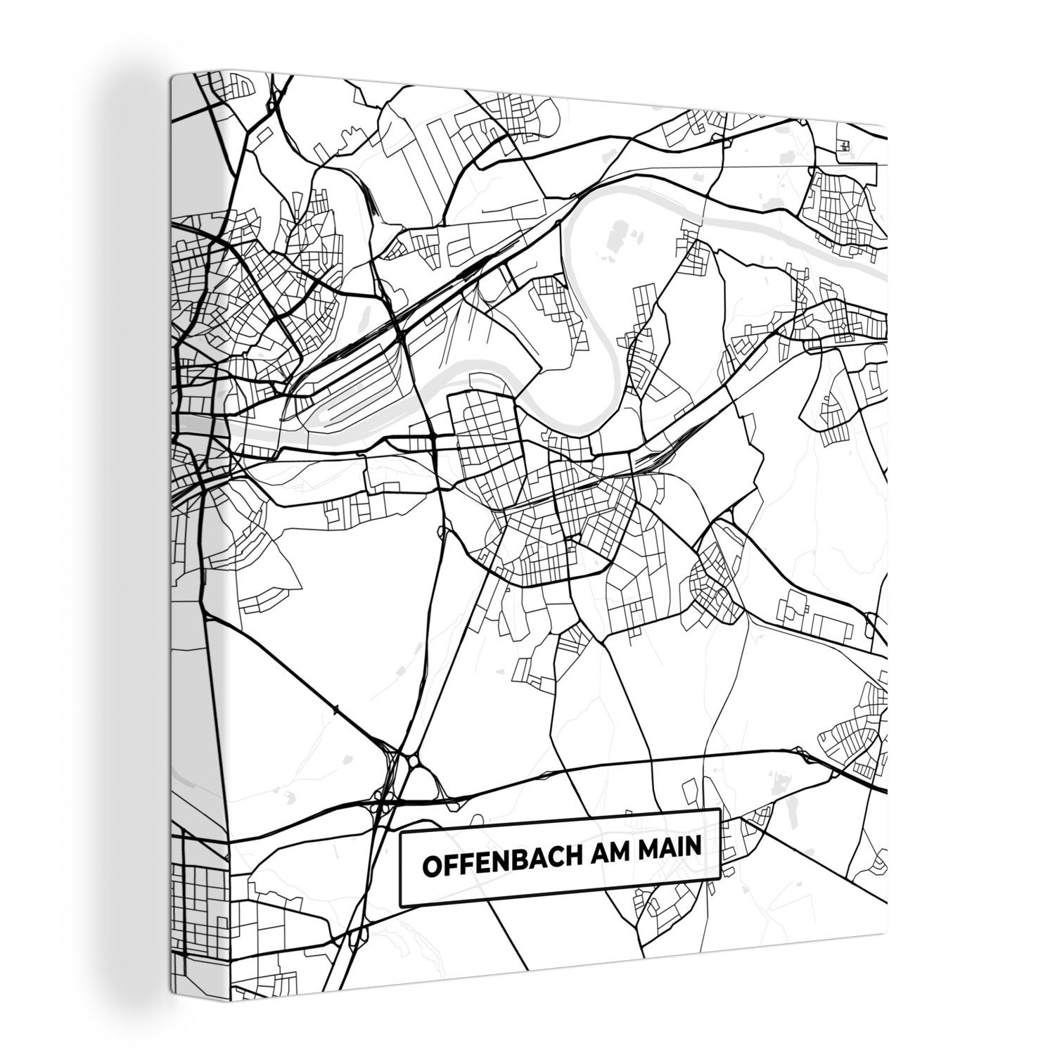 OneMillionCanvasses® Leinwandbild Offenbach am Main - Stadtplan - Karte, (1 St), Leinwand Bilder für Wohnzimmer Schlafzimmer