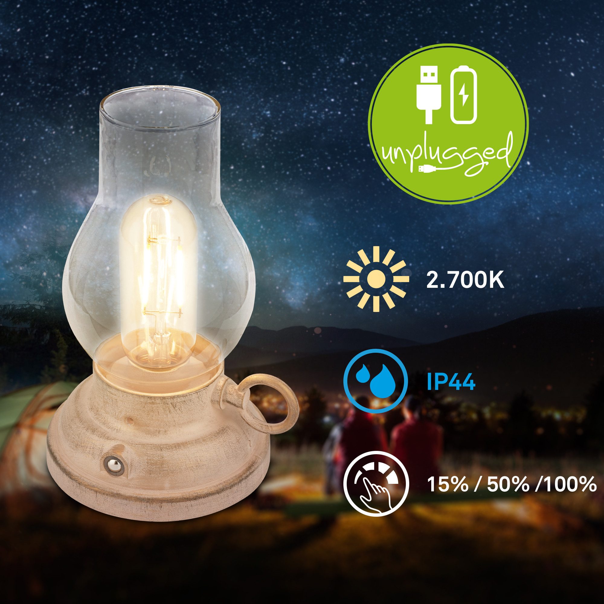 Briloner Leuchten LED Tischleuchte Vintage Tischlampe Akku Kerzenlicht Nachtlicht kabellos, LED fest integriert, 10,5 x 17,5 cm Beige/Bronze-crafted, Anthrazit, 1,5W Schlafzimmer