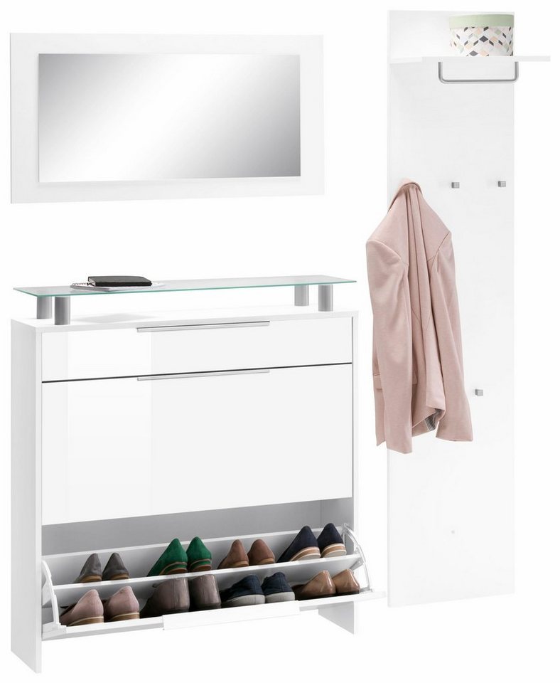 borchardt Möbel Garderoben-Set Oliva, (3-tlg), mit hängendem Schuhschrank, Paneel und Spiegel
