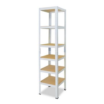 shelfplaza Schwerlastregal HOME, 230x50x50cm weiß, Metallregal mit 6 Böden, als Kellerregal, Garagenregal, Werkstattregal oder Lagerregal, Steckregal Metall mit 145kg Tragkraft