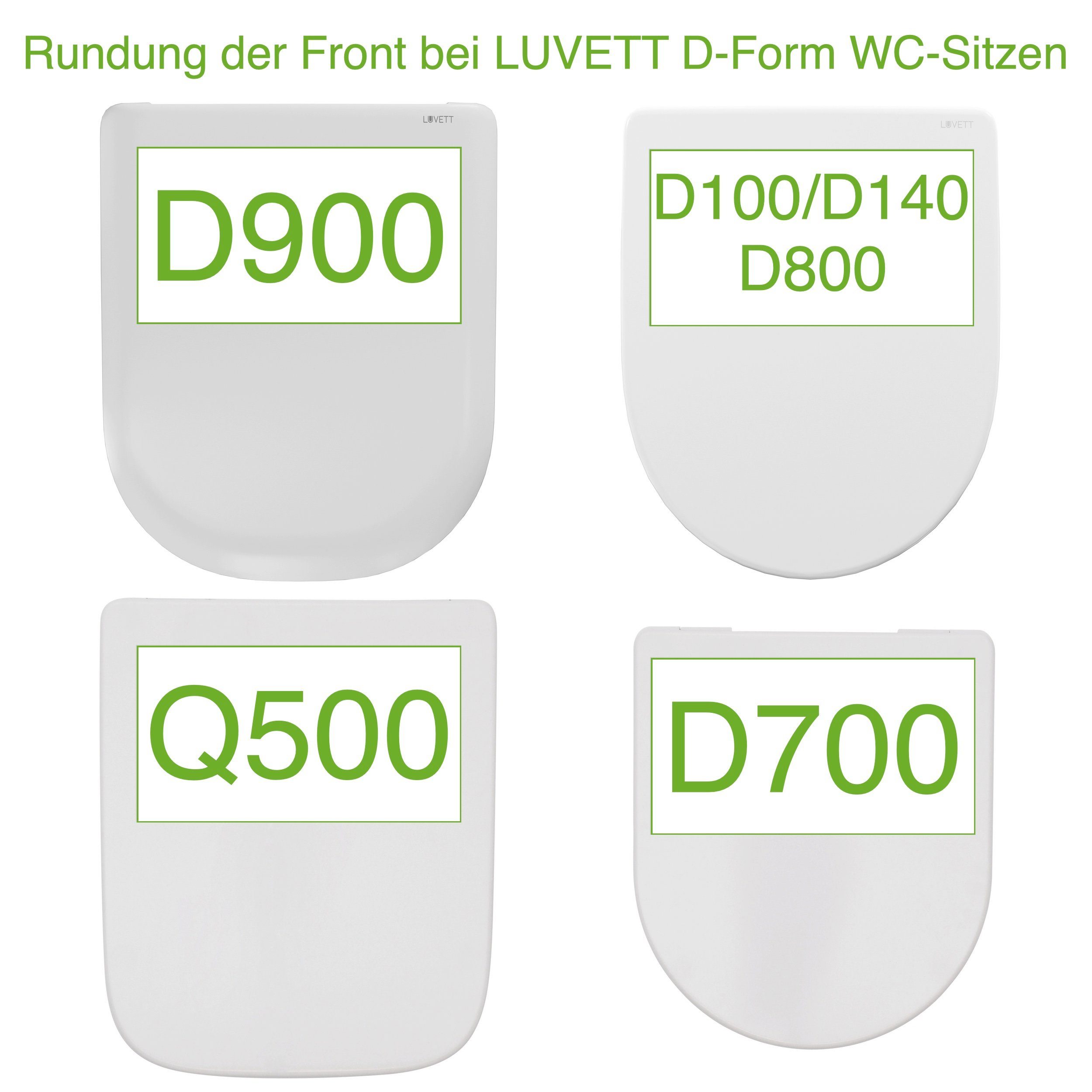 LUVETT WC-Sitz D900 D-Form Modern Absenkautomatik Duroplast Antibakteriell, Softclose (Inklusive 3 Befestigungsmöglichkeiten), mit Original SoftClose® Absenkautomatik, Duroplast, Abnehmbar